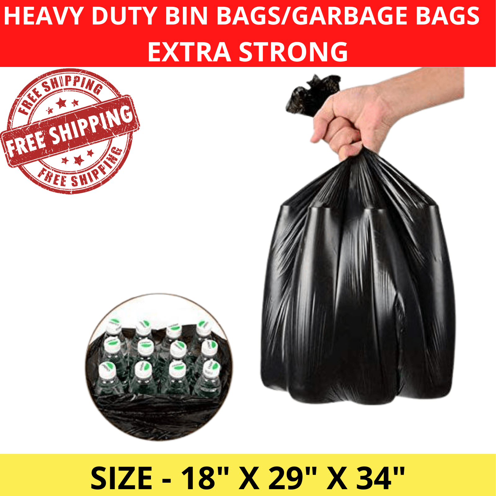 extra strong heavy duty black bin liners rubbish bags waste   garbage sacks details 13