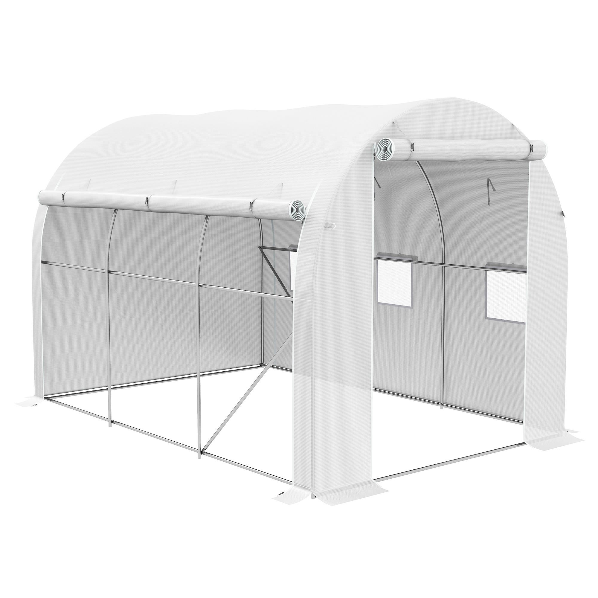 TEMU 3 X 2 M Polytunnel Greenhouse With Zipped Roll-up Door And Mesh Windows, Walk-in Greenhouse With Pe Cover And Galvanised , White