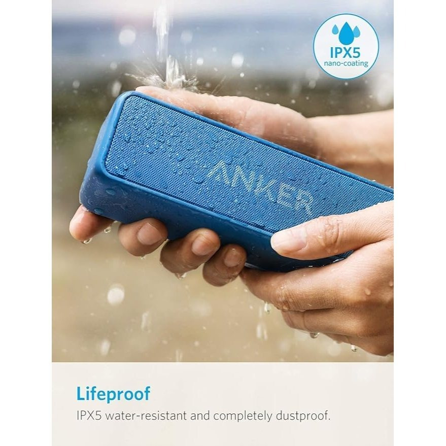 Enceinte Bluetooth Anker Soundcore 2, Basses Enormes avec Double Haut-Parleurs de Basses, Batterie 24H, IPX7 Amélioré, Enceinte Sans Fil (Rénovation Générale)