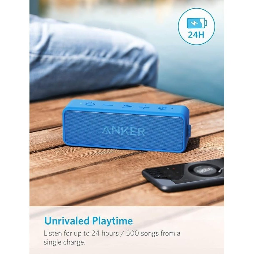 Enceinte Bluetooth Anker Soundcore 2, Basses Enormes avec Double Haut-Parleurs de Basses, Batterie 24H, IPX7 Amélioré, Enceinte Sans Fil (Rénovation Générale)