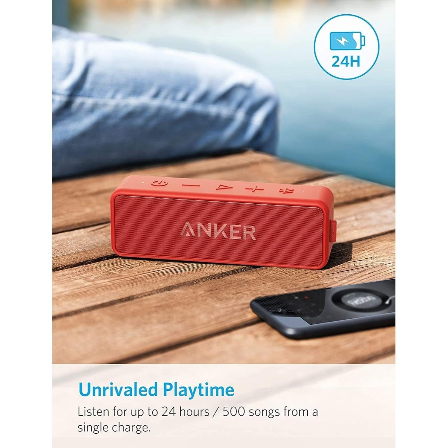 Enceinte Bluetooth Anker Soundcore 2, Basses Enormes avec Double Haut-Parleurs de Basses, Batterie 24H, IPX7 Amélioré, Enceinte Sans Fil (Rénovation Générale)