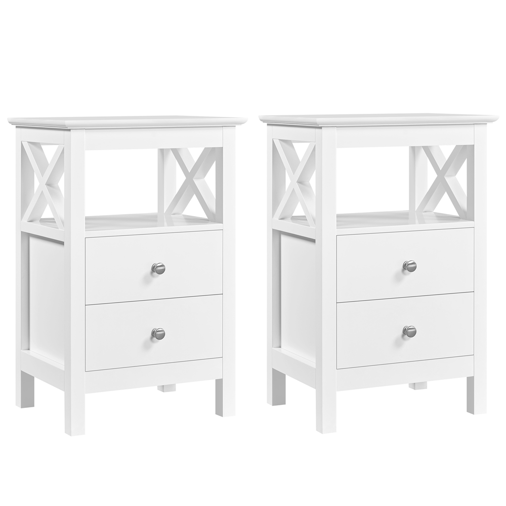 Costoffs 2pcs Side Table With 2 Drawers & 1 Open Shelf & X-shaped Support Nightstand Coffee Table Sofa Table Side Table