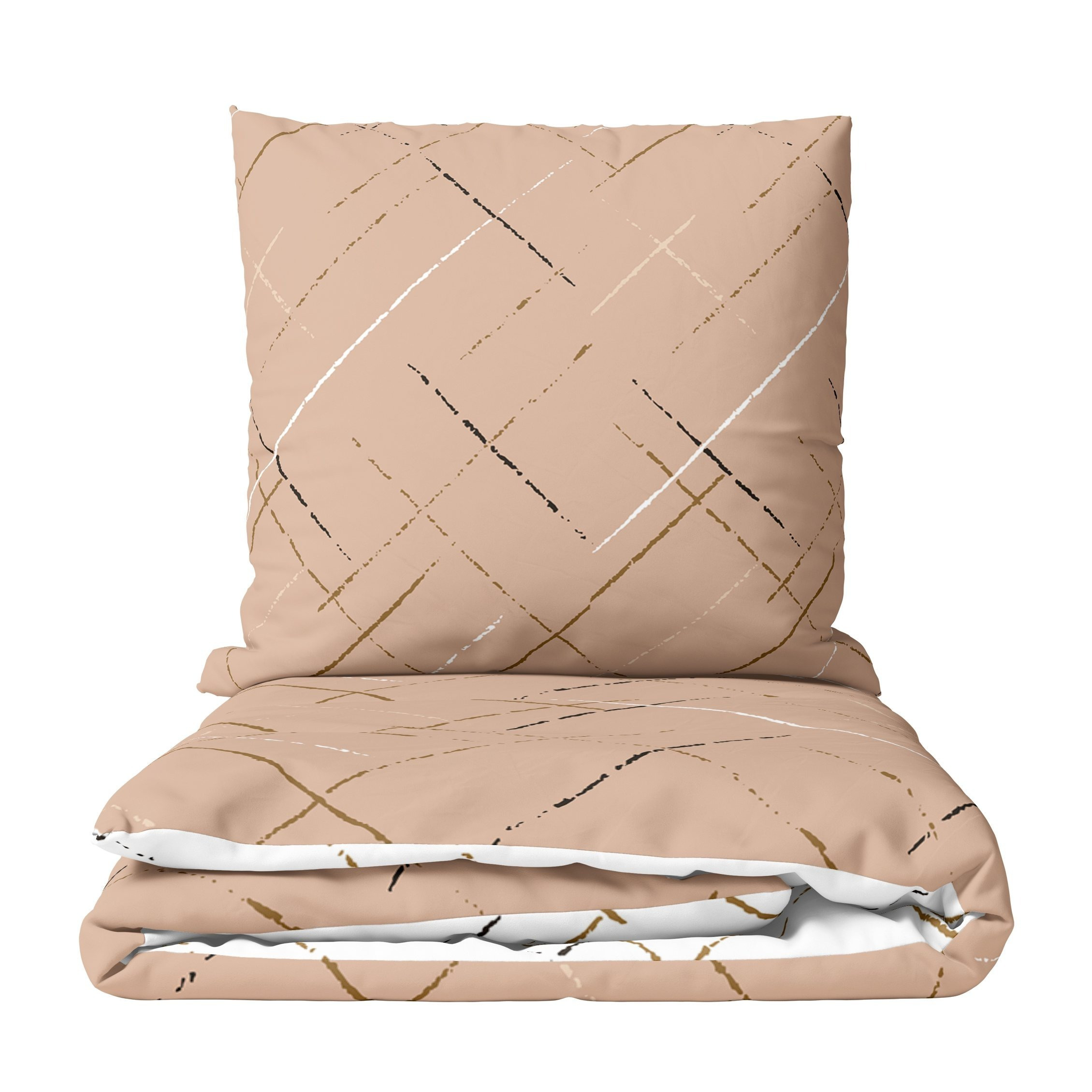 E-shop Bettwäsche Baumwolle Streifen Set Weiss Grau Grün Beige Kissenbezug 80x80 cm mit Reißverschluss und Wendeseite