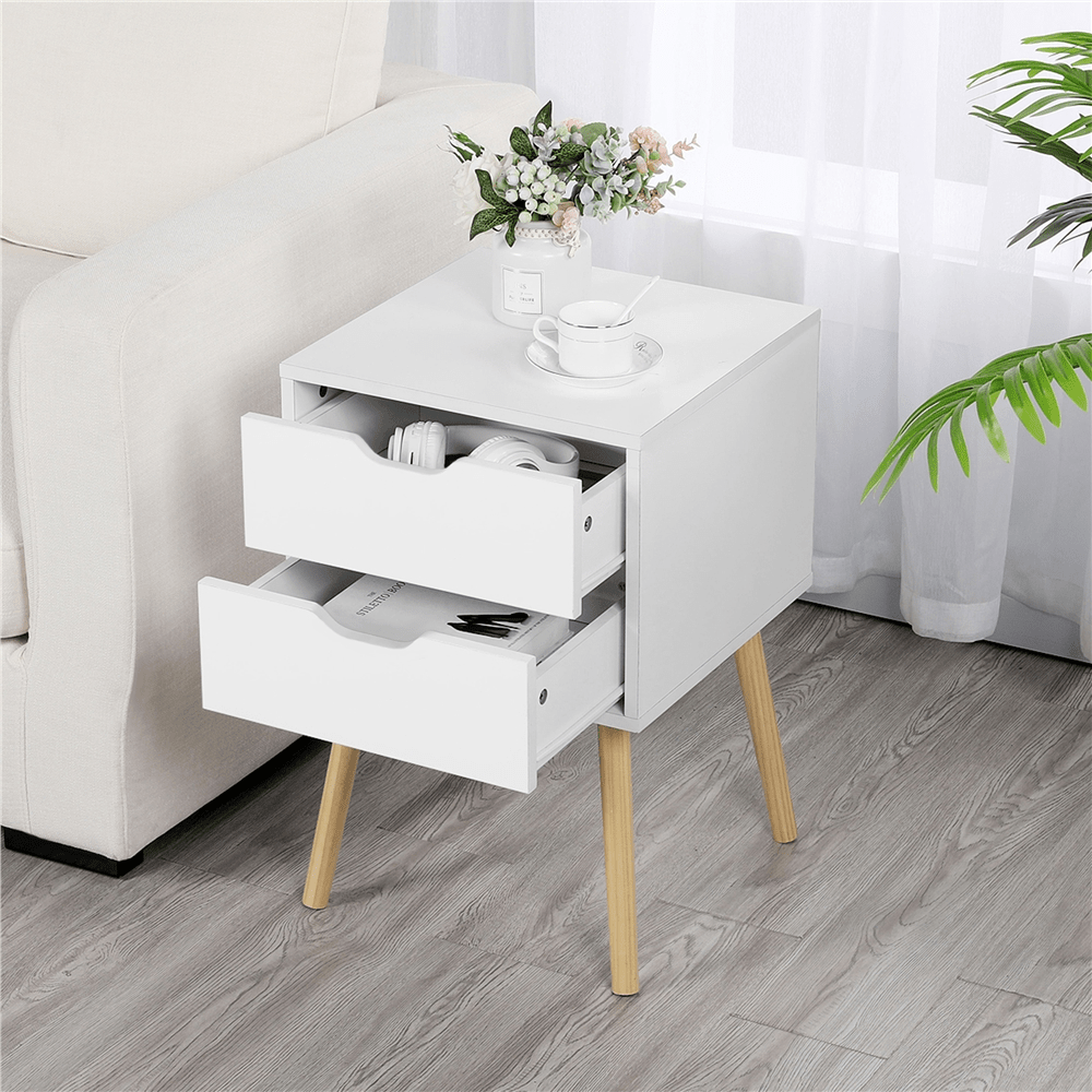 E-shop Costoffs 2-er-Set Nachttisch mit 2 Schubladen & Beine aus Massivholz Nachtschrank Beistelltisch Nachtkommode Sofatisch