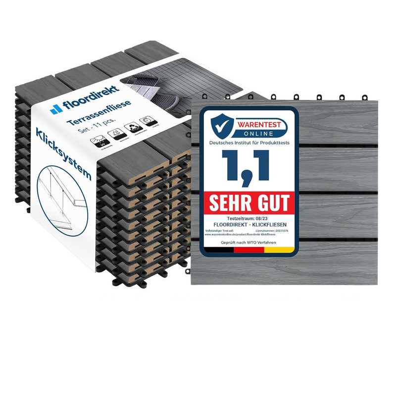 Wpc Patio Tiles 30x30 Cm Classic Grey – 11-piece Set = 1 M² – Weatherproof Wood-look Tiles With Drainage – Perfect For Patio, Balcony & Garden
