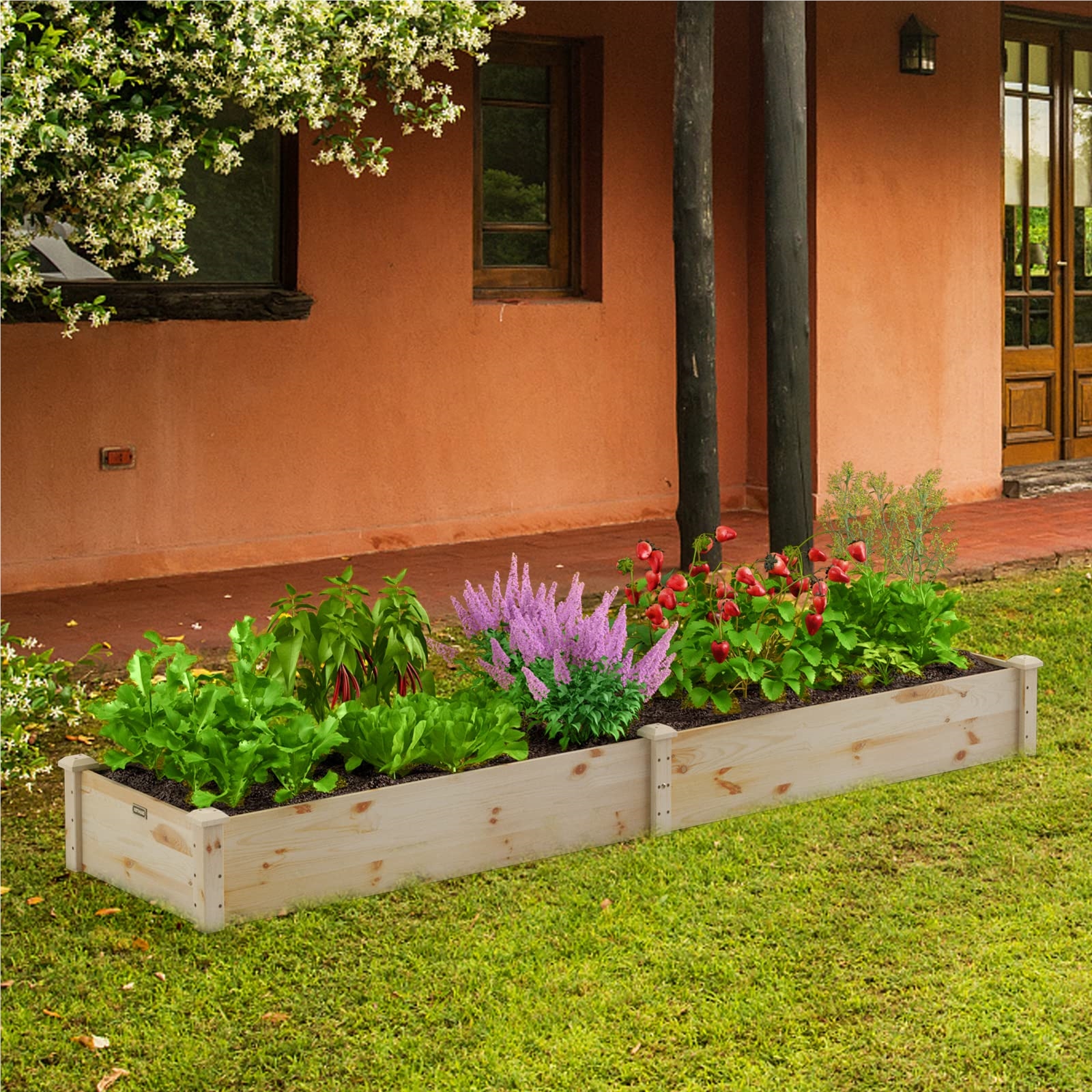 Image of Raised Garden Bed, 240 X 60 X 25 Cm, Wooden Planter Box For Vegetables, Flowers, Herbs, Fruits, Flower Bed, Bed, Planting Bed For Backyard, Garden, Lawn