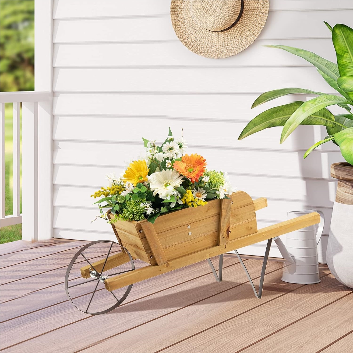 Image of Flower Cart, Plant Cart With 9 Magnetic Accessories & 1 & 2 Handles, Pine Wood Flower For Indoor & Outdoor Use, 5kg Load Capacity, Natural