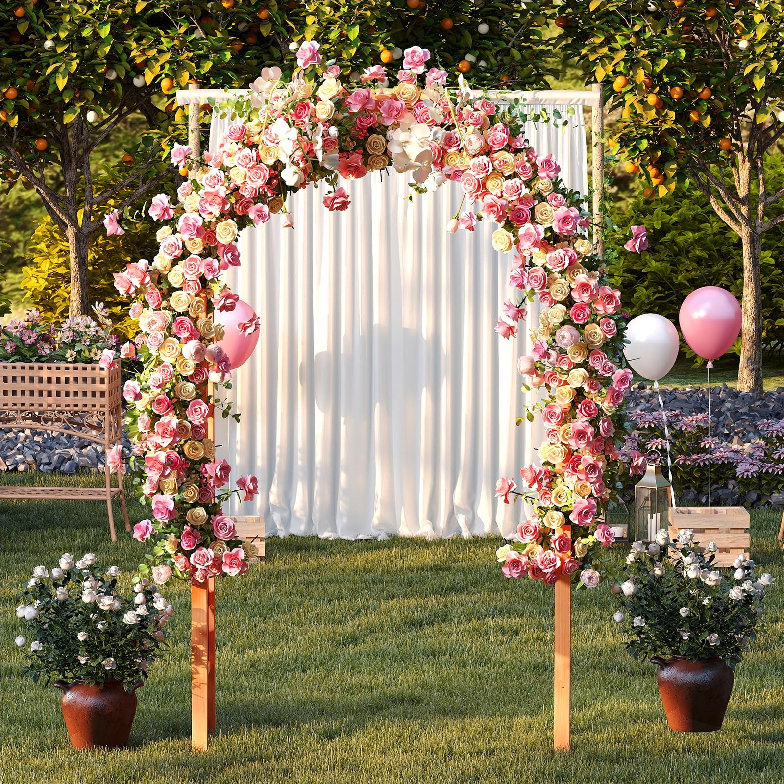 Rose Arch Wood, Garden Arch For Climbing Plants, Gate Arch Trellis, Aid Grid Arch, Half Arch For Garden, Wedding, Party, Fir Wood, 132 X 45.5 X 235 Cm