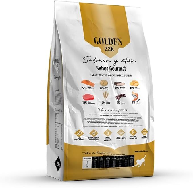 Nourriture pour Chiots Golden 22k Saumon et Thon - Aliment Sec Riche en Oméga 3 & 6 pour Chiots - Favorise un Poids Sain, Améliore la Digestion, la Peau et le Pelage