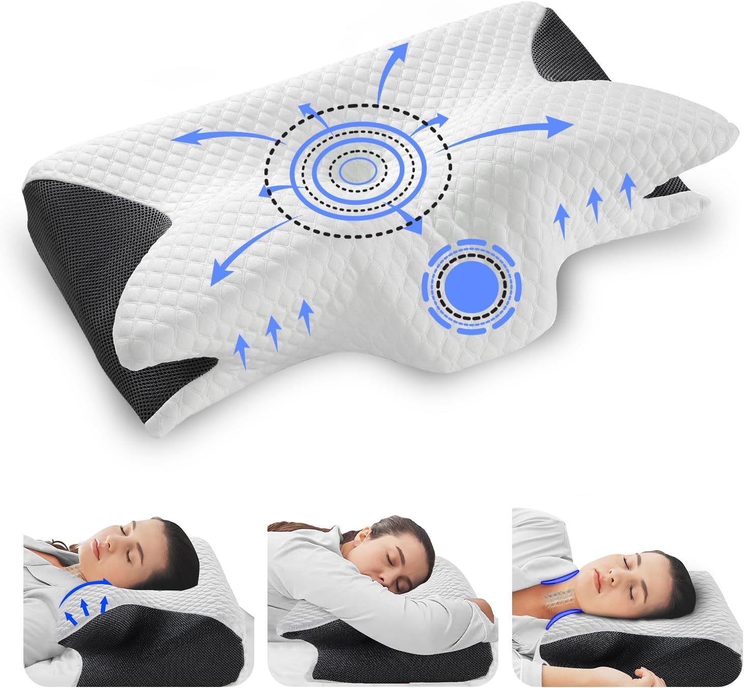 GC GAVENO CAVAILIA Contour Memory Foam Pillow | Butterfly Shape for Head & Neck Support | Ergonomic Design for All Sleepers | Removable Washable Cover | 61x43 cm