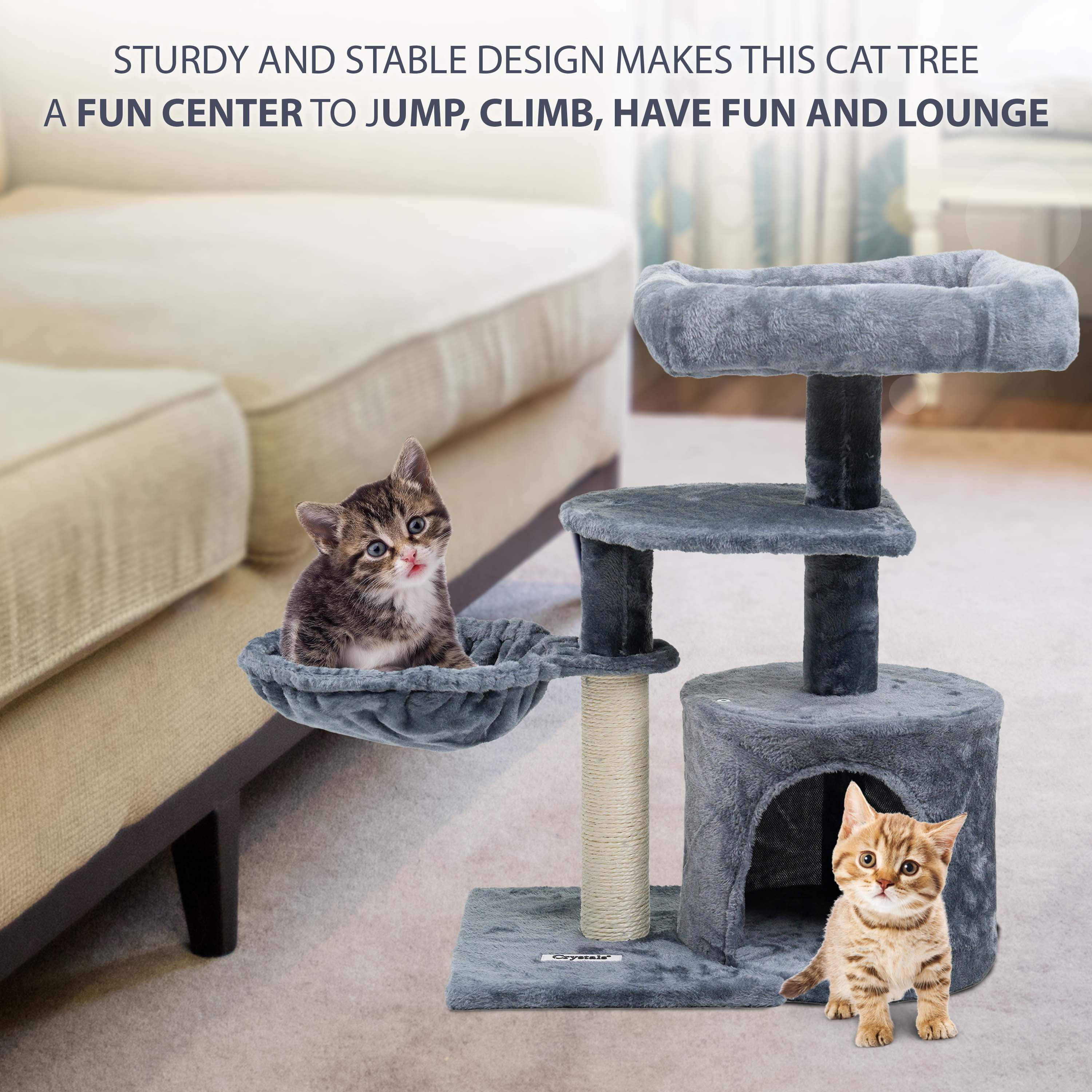 68cm Multi-Level Cat Tree Tower with Scratching Posts and Condos