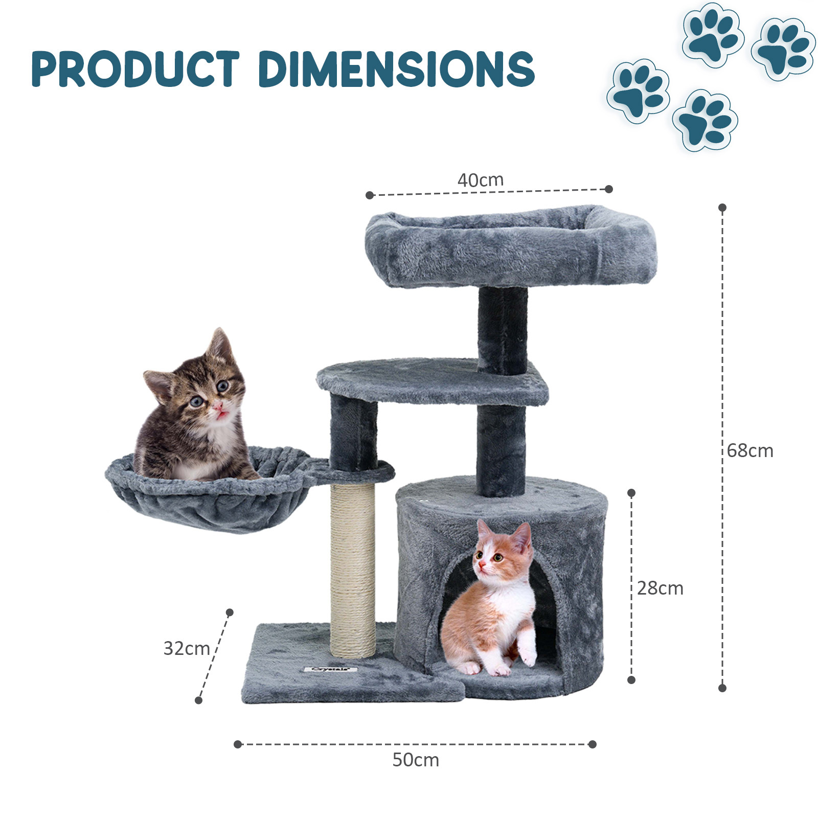 68cm Multi-Level Cat Tree Tower with Scratching Posts and Condos