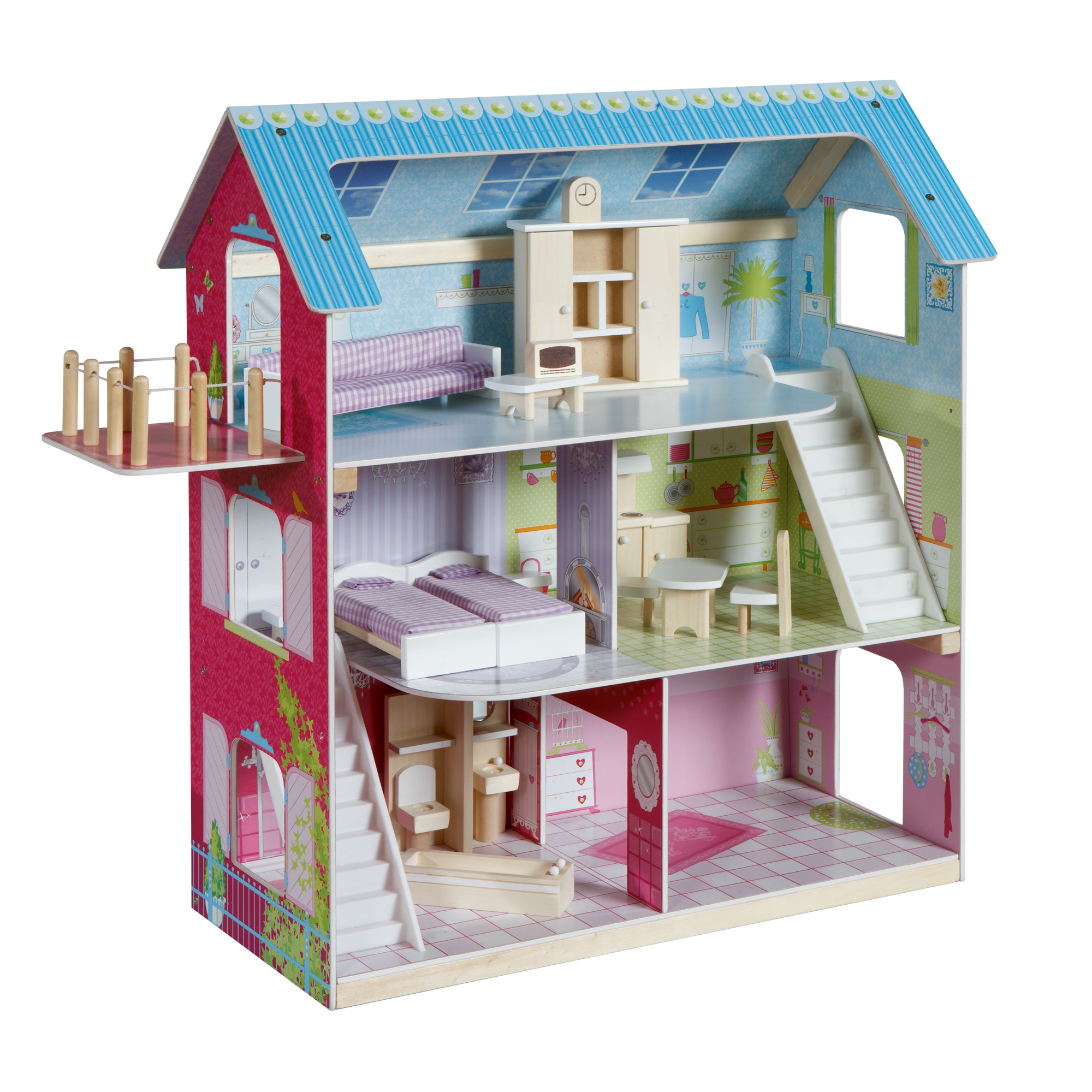 Image of Roba Dollhouse, Doll Villa . 16 Doll Furniture, Girl's Toy Printed