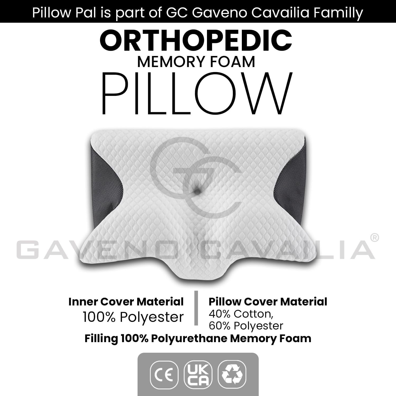 GC GAVENO CAVAILIA Contour Memory Foam Pillow | Butterfly Shape for Head & Neck Support | Ergonomic Design for All Sleepers | Removable Washable Cover | 61x43 cm