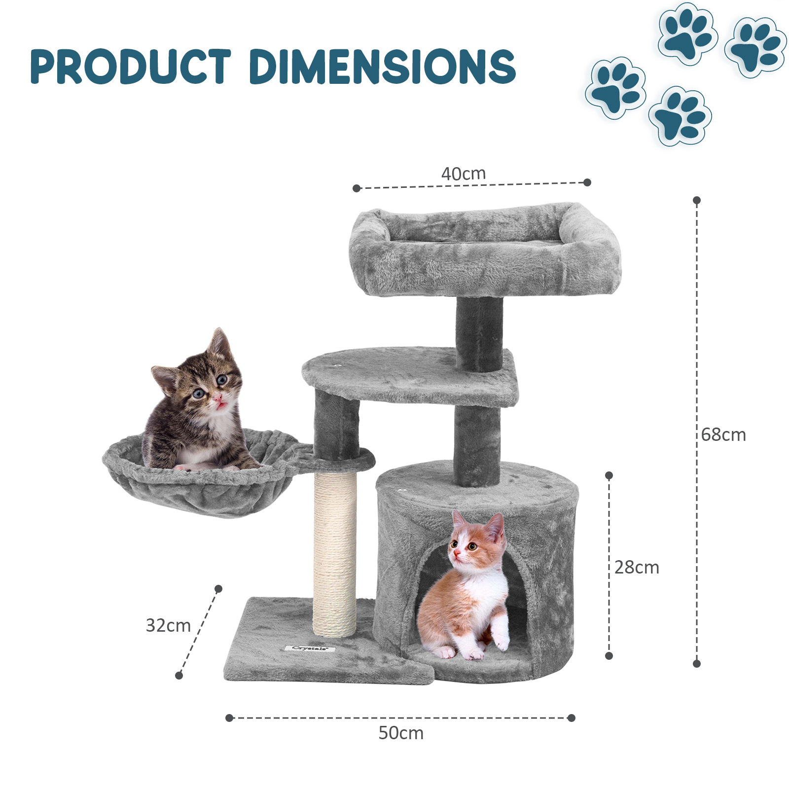 68cm Multi-Level Cat Tree Tower with Scratching Posts and Condos
