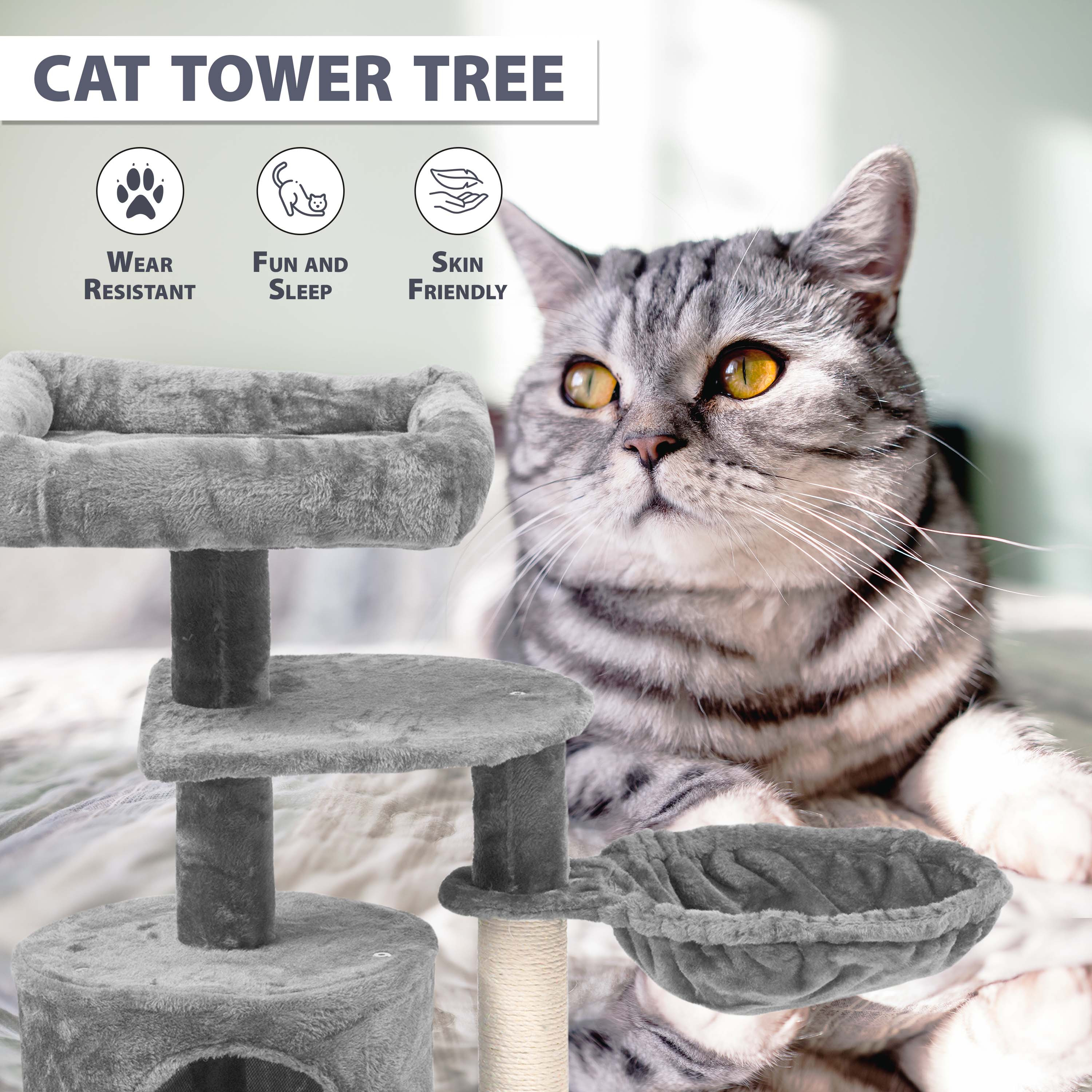 68cm Multi-Level Cat Tree Tower with Scratching Posts and Condos