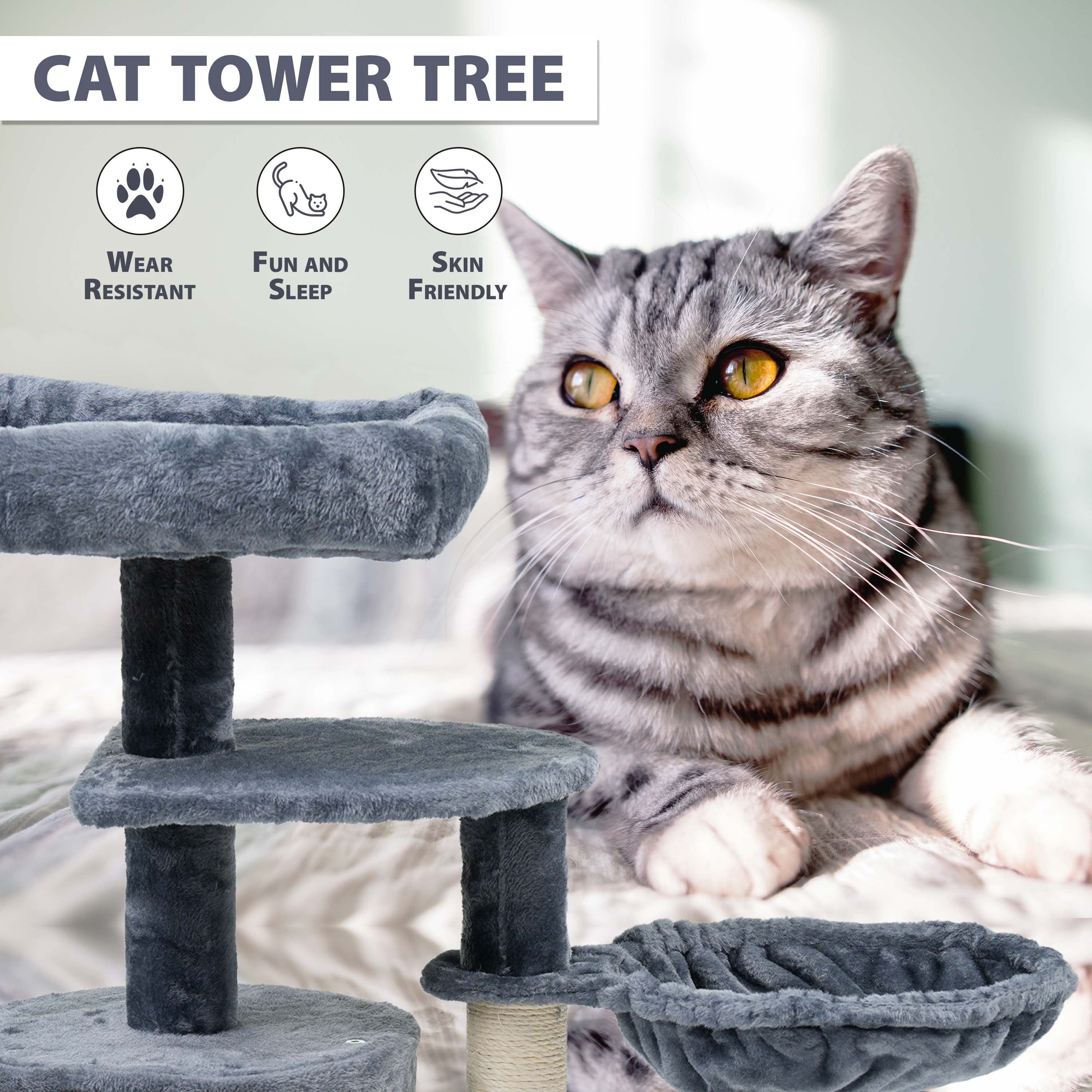 68cm Multi-Level Cat Tree Tower with Scratching Posts and Condos