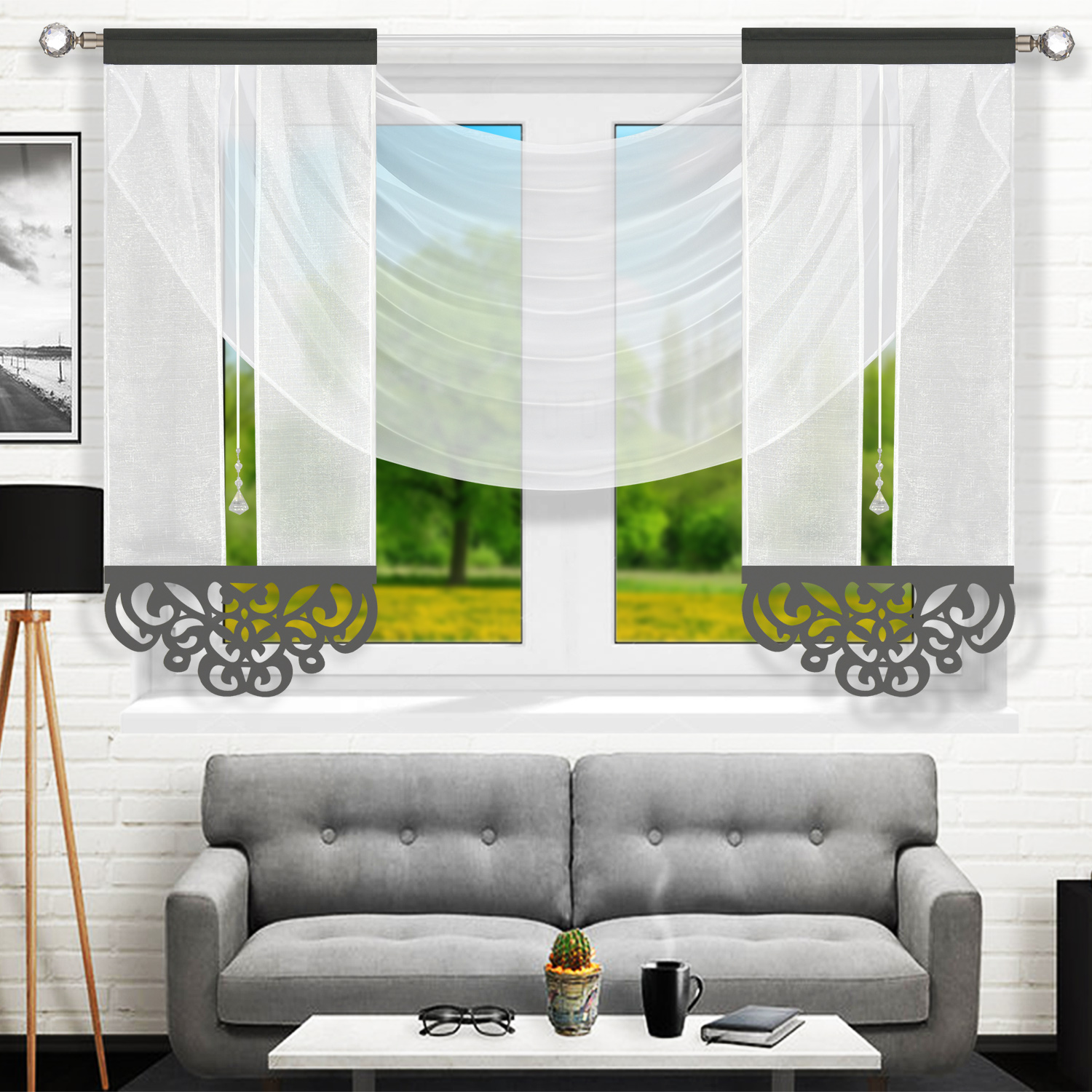 Image of 1pc Of Fashionable Decorative Curtains With Crystal Pendants, Exquisite , 400x140cm, Adjustable Width, Suitable For Modern Window Decoration, To The Living Room And Office