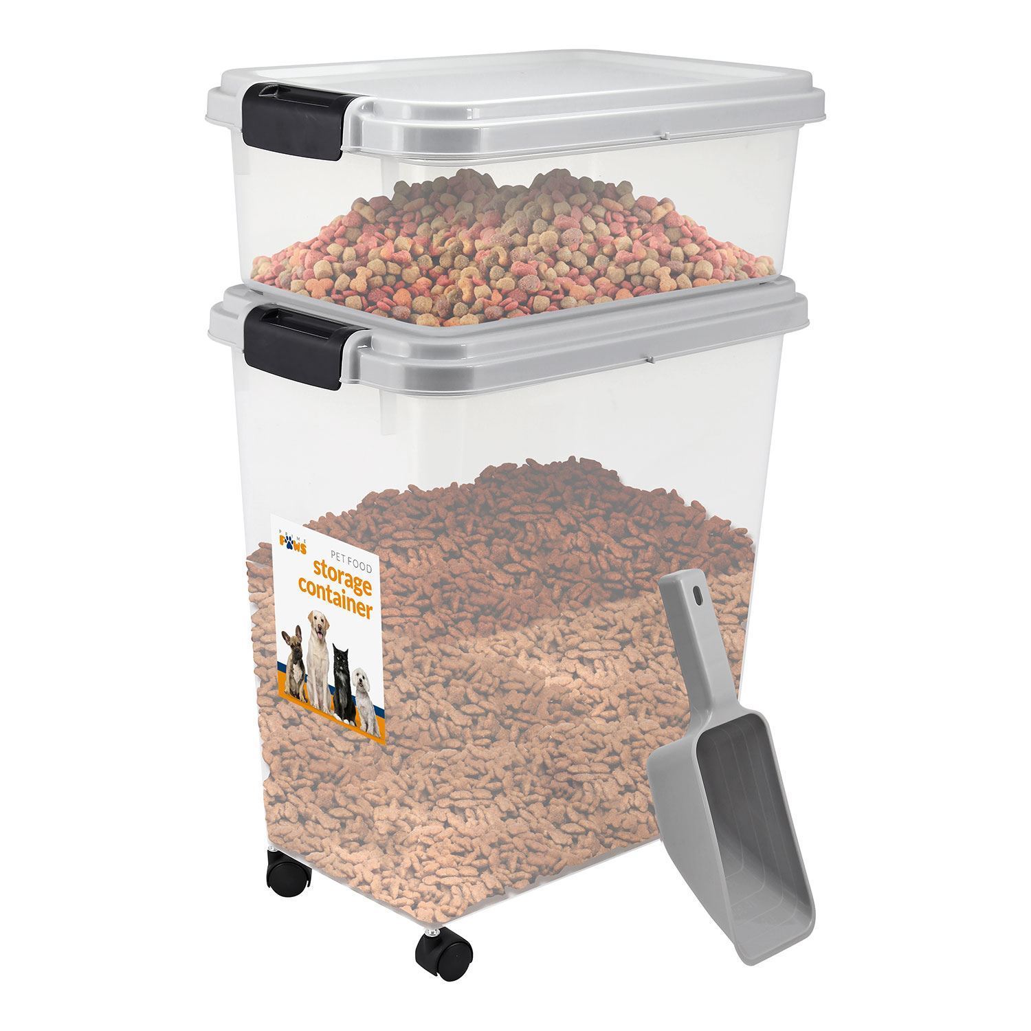 TEMU 2pcs Airtight Pet Food Storage Container Set With Scoop & Wheels – 13l + 37.5l Bpa-free Stackable Bins For Dog, Cat & Animal Treats |