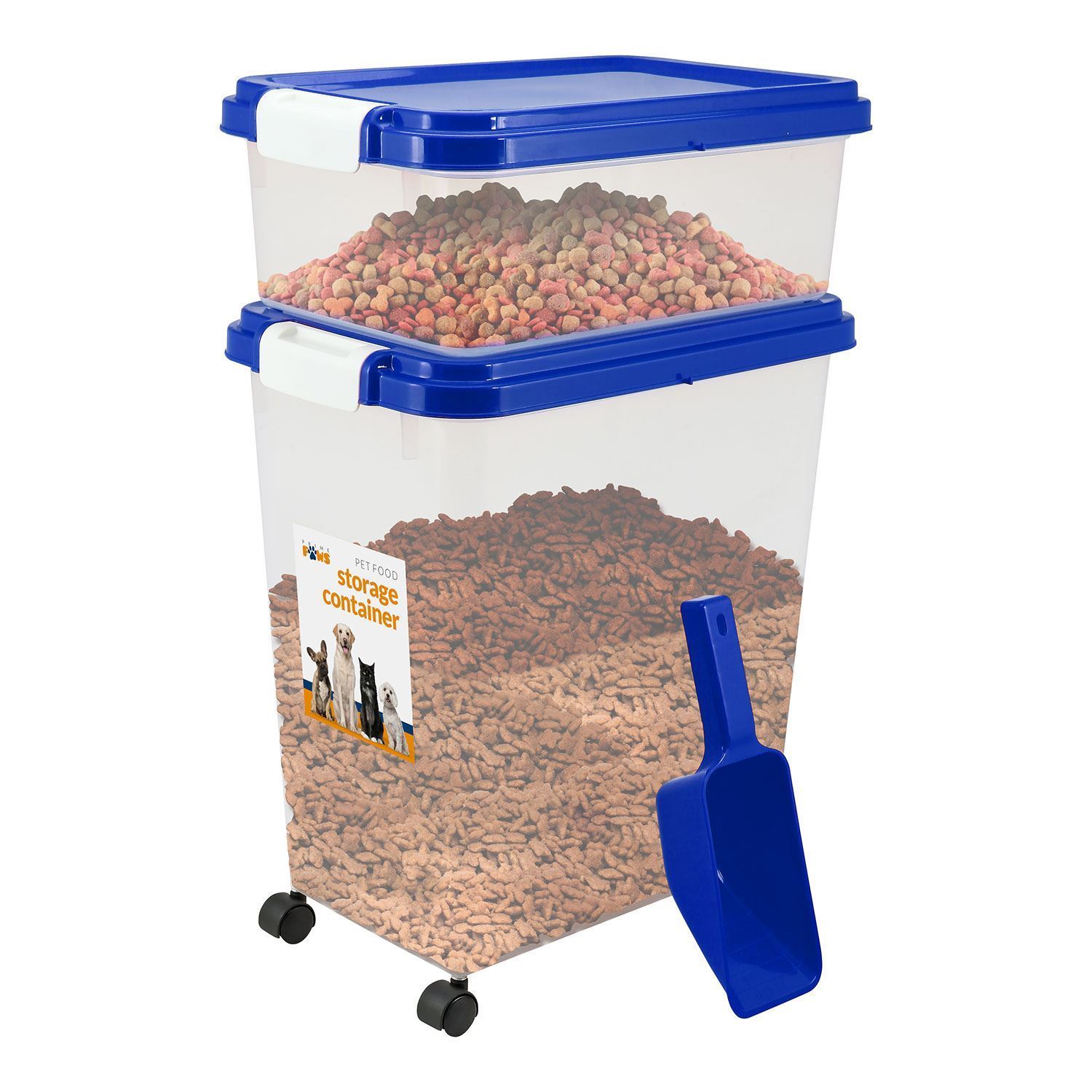 TEMU 2pcs Stackable Pet Food Storage Set – 13l & 37.5l Airtight Containers With Wheels & Scoop | Dry Food Bin For Dogs, Cats & Small Animals