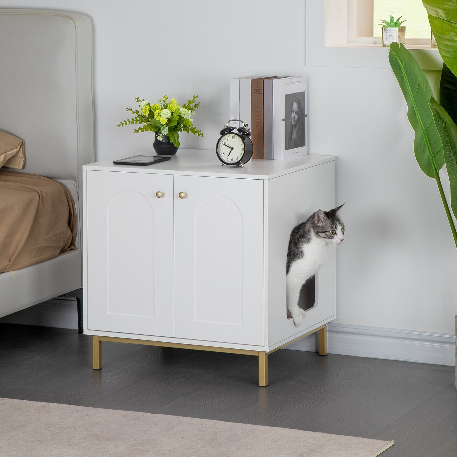 E-shop Katzenschrank, Katzentoilette, Katzenklo Schrank, Katzenhaus mit Tür, Hölzerner Beistelltisch für das Haustierhaus, 50 x 60 x 61 cm, Stabile