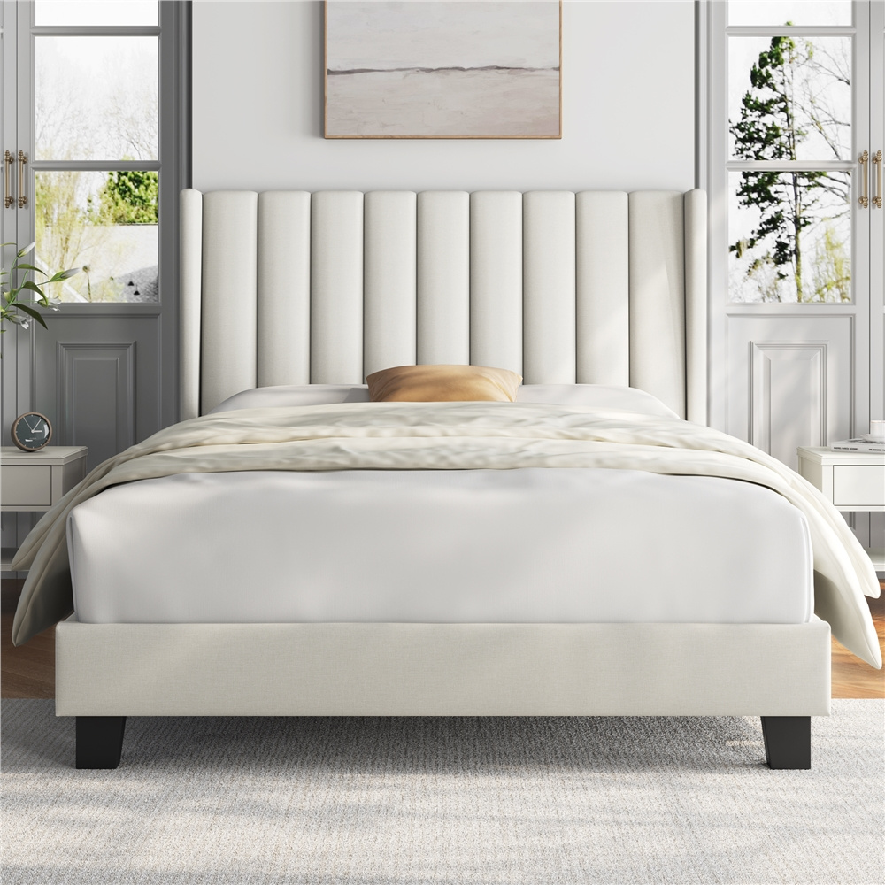 TEMU Costoffs Lit Double Capitonné avec Tête de Lit Réglable - Cadre Bois/Métal, Sommier à Lattes , Design Moderne pour Chambre