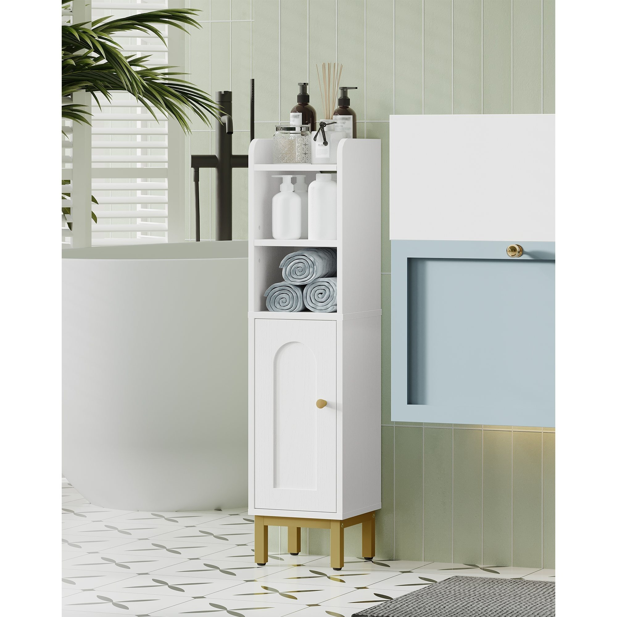 badezimmer-schrank, toiletten-schrank, badezimmer-schrank, schmale badezimmerregal, verstellbare regale, platzsparend, für kleine räume, einfache montage, 20 × 20 × 83 cm, weiß, montierte schranksysteme | Rabatte Für Alle