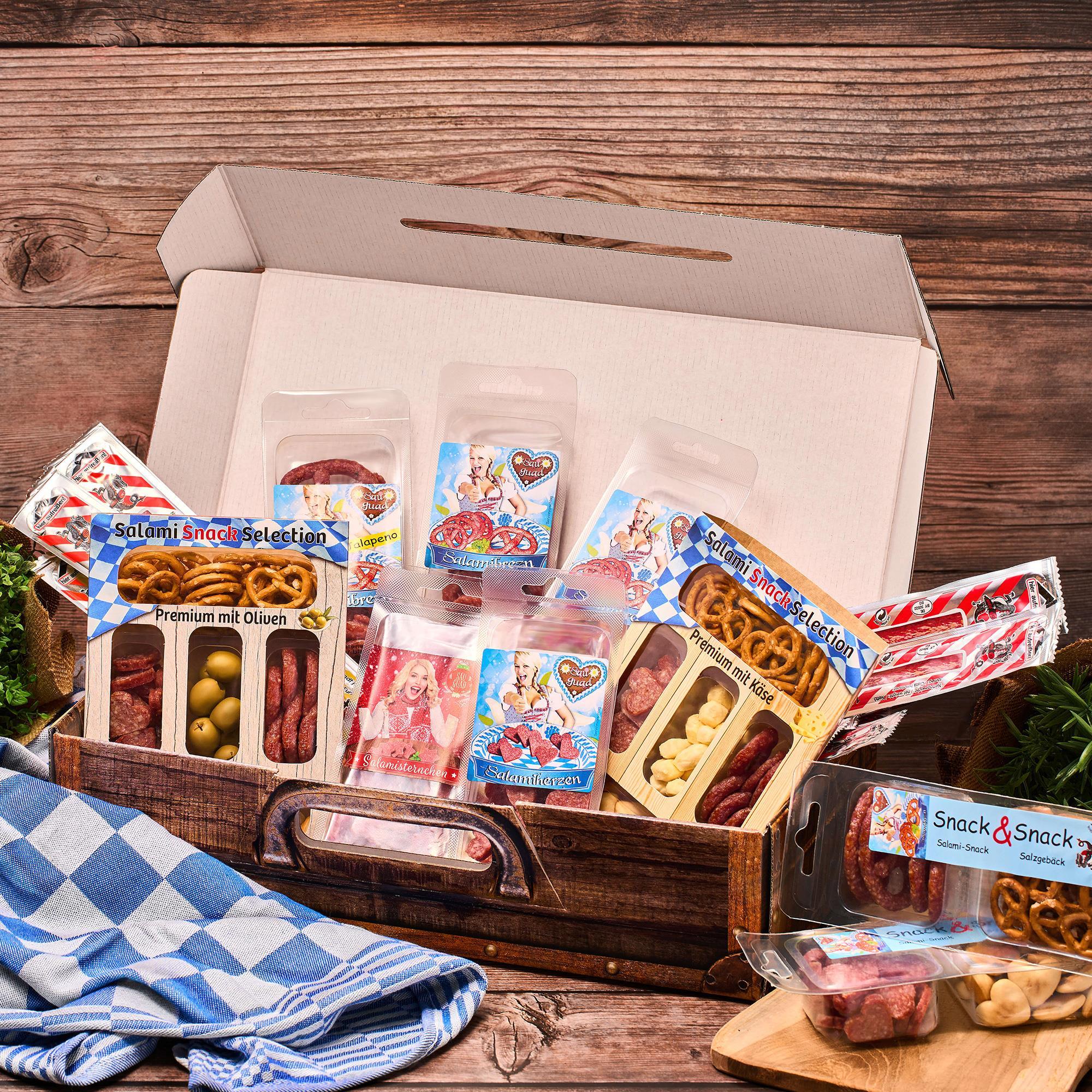 Image of Wurstbaron® Gift Box – 24-piece Sausage & Salami Snack Set (790g) – Spicy Bavarian Specialties – Perfect Gift For Men & Food Enthusiasts