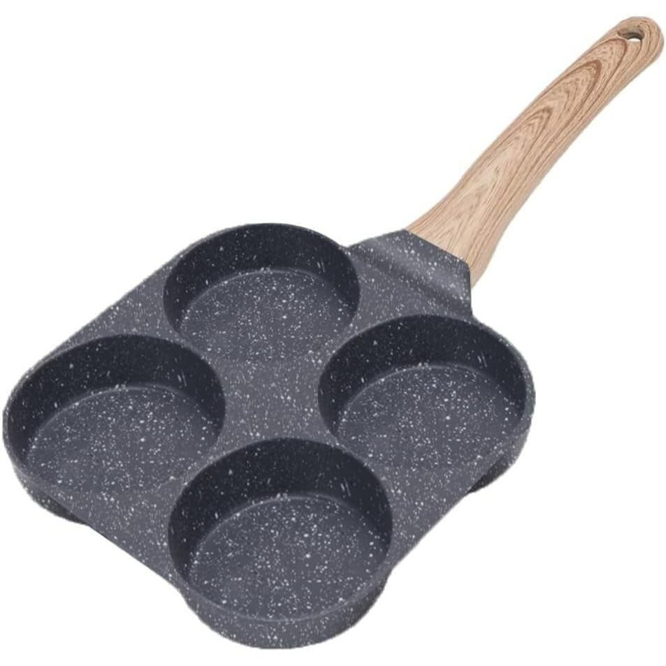 TEMU Egg Frying Pan Egg Pan 4 Holes Frying Pan With Wooden Handle Suitable For Hamburger Eggs Bacon