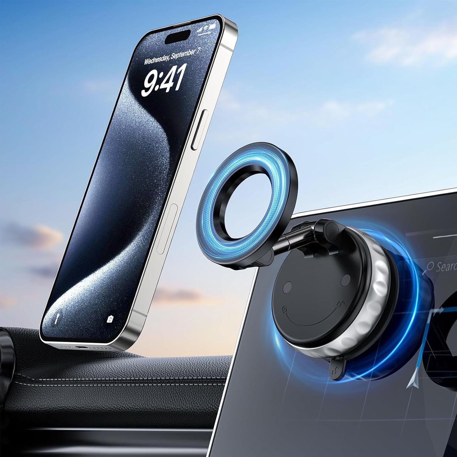 E-shop 360° faltbarer Vakuum-Magnethalter für das Handy, magnetischer Auto-Handyhalter, Griffloser Saugnapf-Handyhalter für glatte