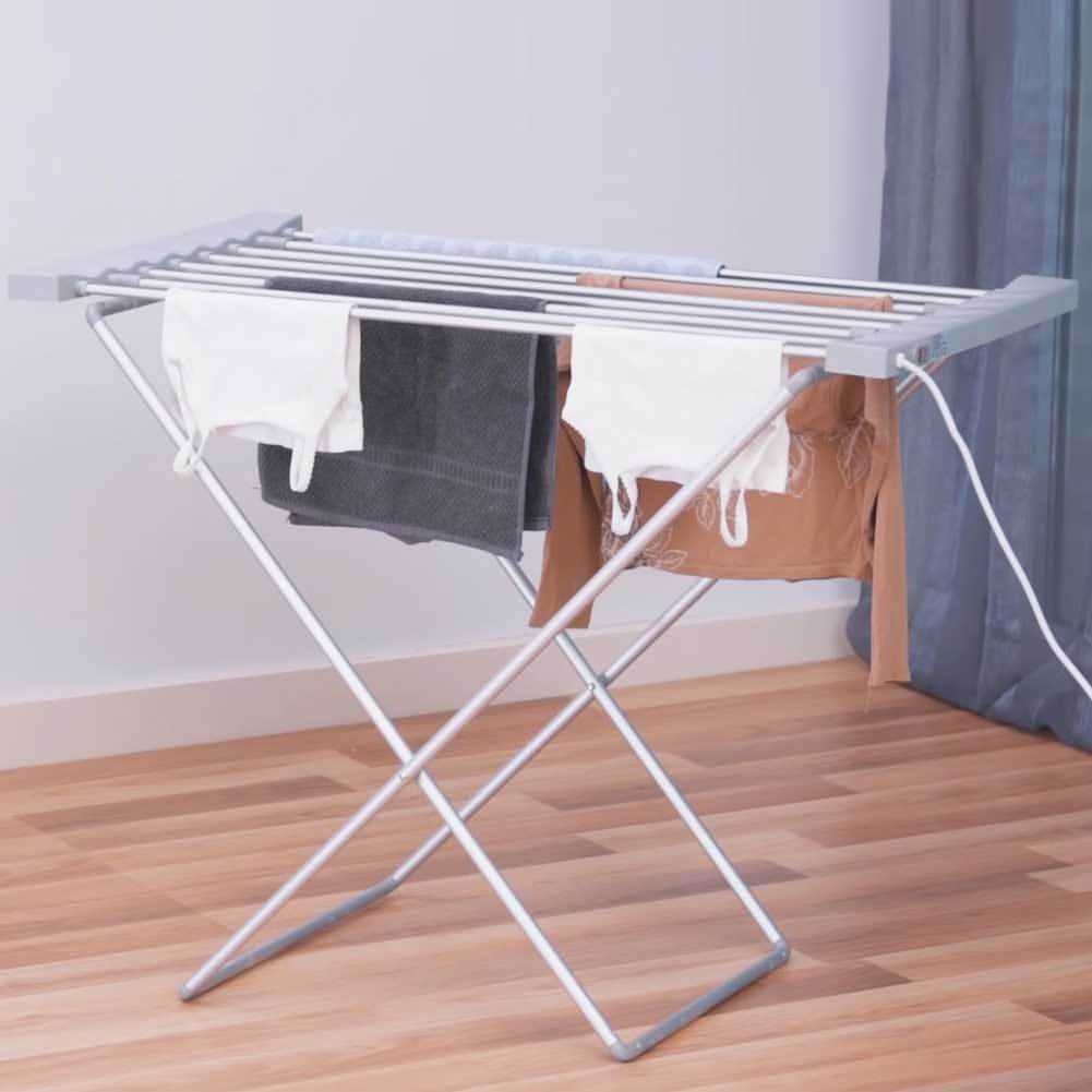 Bakaji Electric Clothes Drying Rack, 120w Foldable Laundry Drying Rack With 8 Aluminum Bars, 94 X 74 X 50 Cm, Heat-resistant Clothes Drying Rack