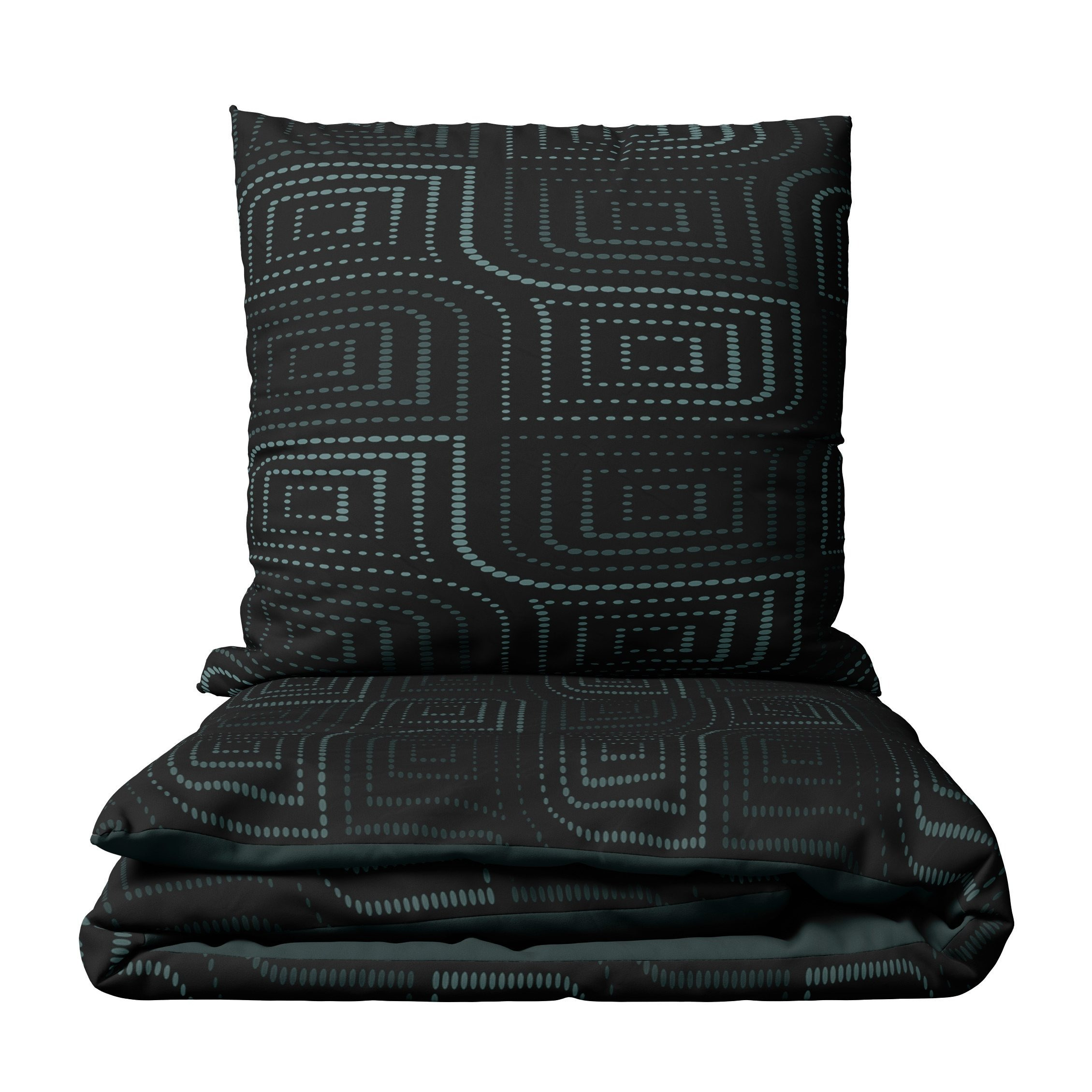 E-shop Bettwäsche Baumwolle Geometrisches Muster Punkte Schwarz Petrol Blau Modern Kissenbezug 80x80 cm mit Reißverschluss