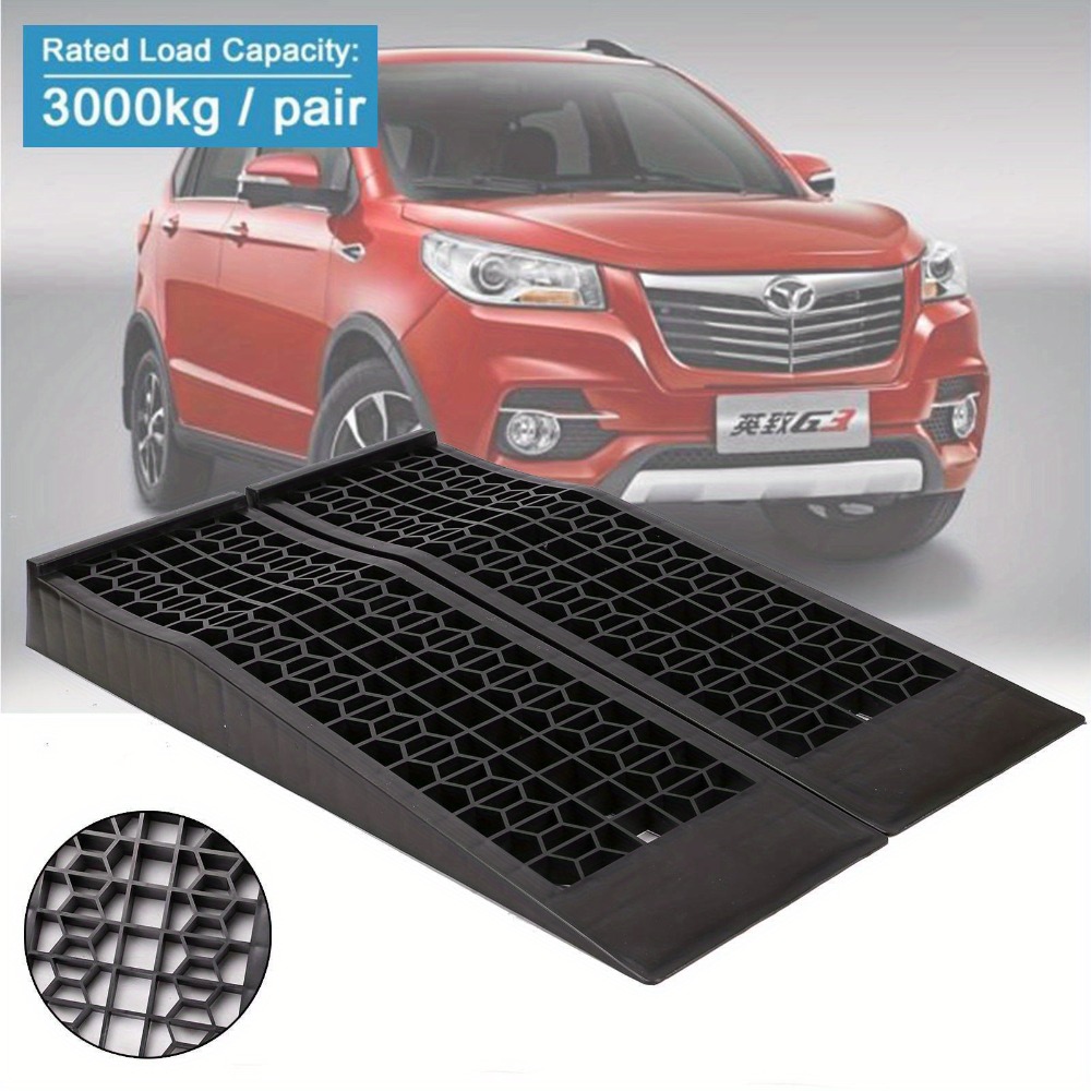 TEMU 2pcs Car Ramps Set 3 Ton Capacity – 70x19.5x8 Cm Plastic Low Profile Service Ramps For Low Clearance Vehicles, Cars, Lawn Mowers, With Non-slip