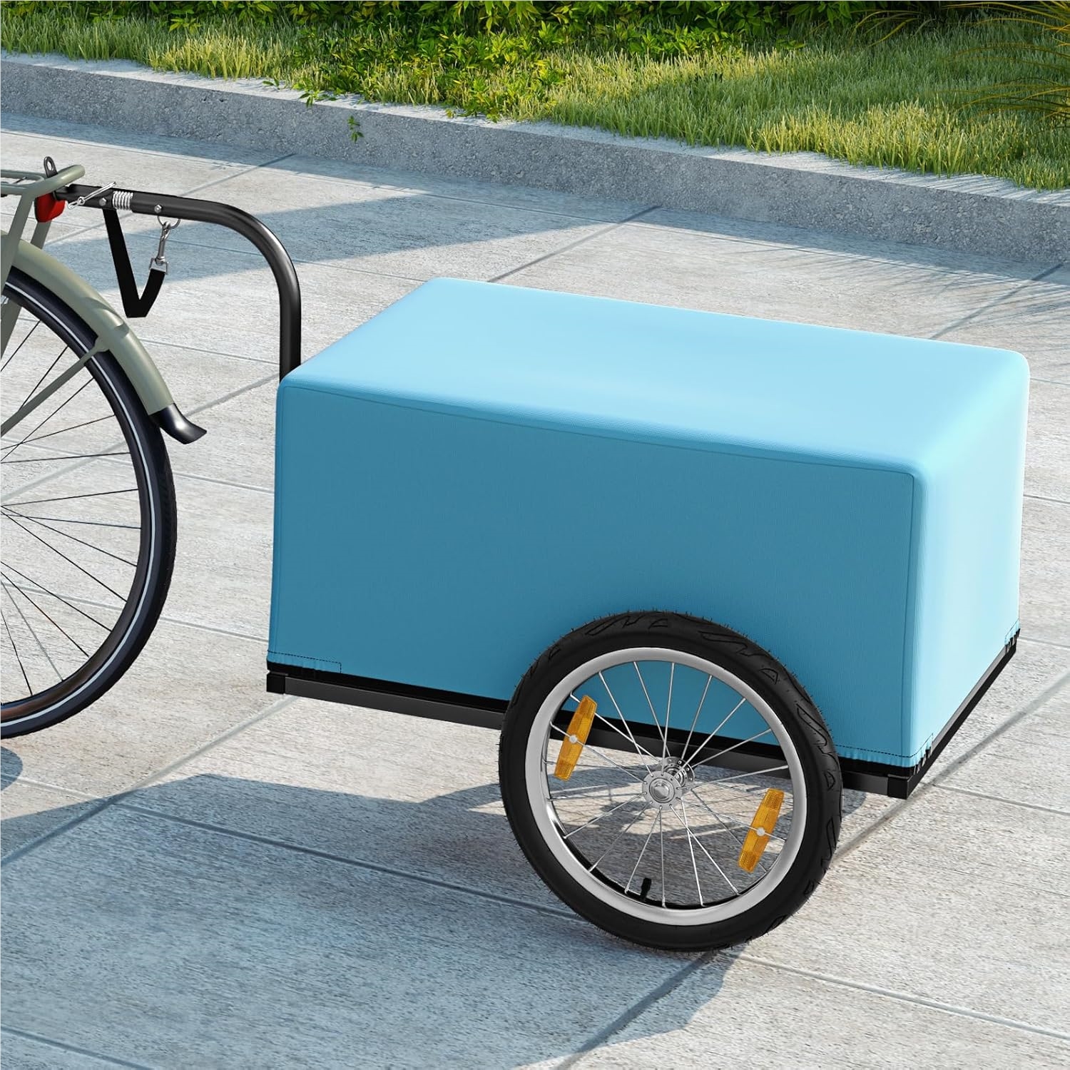Image of Collapsible Bicycle Trailer With Cover & Coupler & Reflectors, 60kg Cargo Trailer For Camping, Shopping, Moving