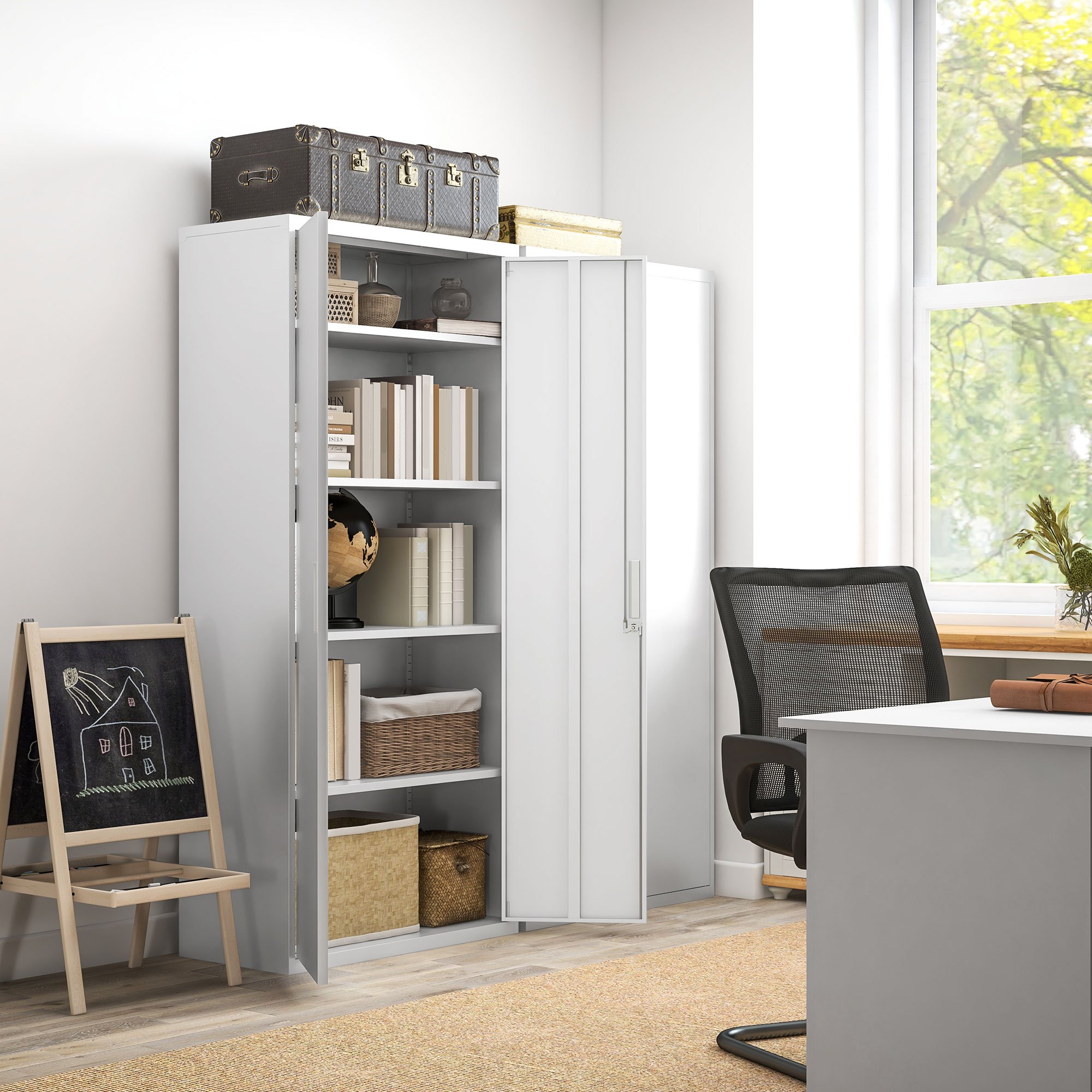 TEMU Mueble Archivador de 5 Niveles Archivador con Llave Estantes Ajustable Armario Archivador Metálico para Oficina Estudio Salón 80x40x180 cm