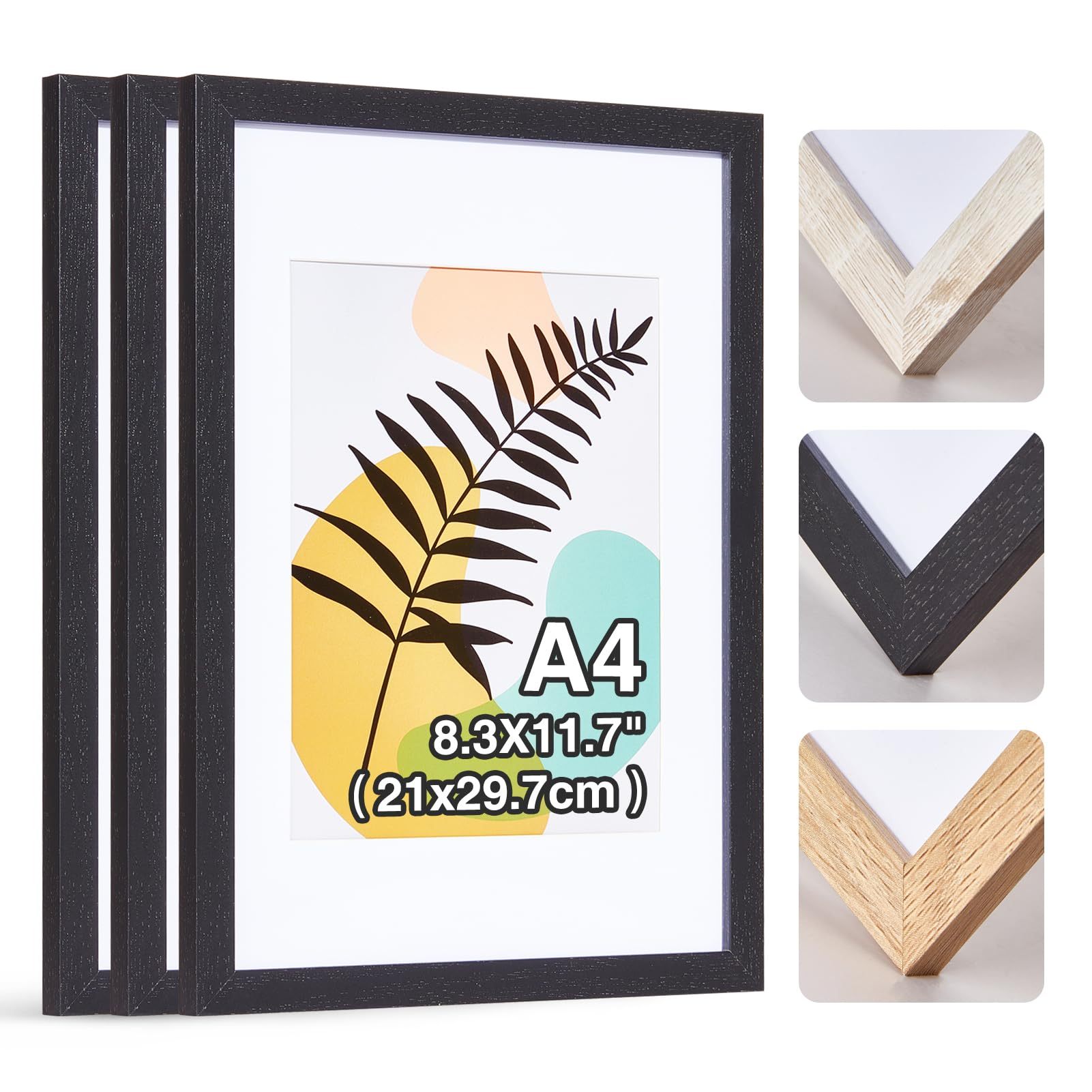 TEMU 1/2/3 Set Picture Frame A4 - Black/wood Picture Frame 21x30cm, Plexiglass Poster Frame, Collage Poster Frame, Modern Document Frame, Mdf Photo