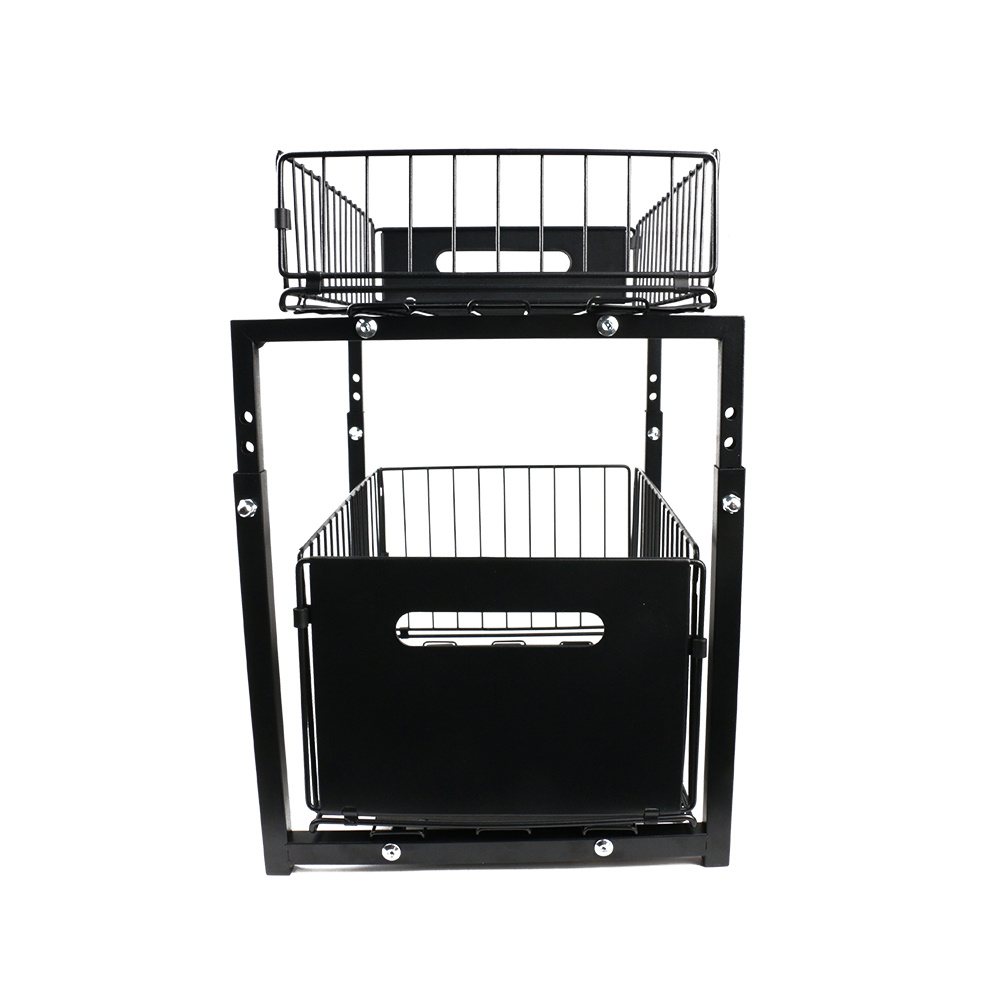 Double Layer Metal Pull-out Drawer Organizer Suitable for Kitchens, Bathrooms, and Offices