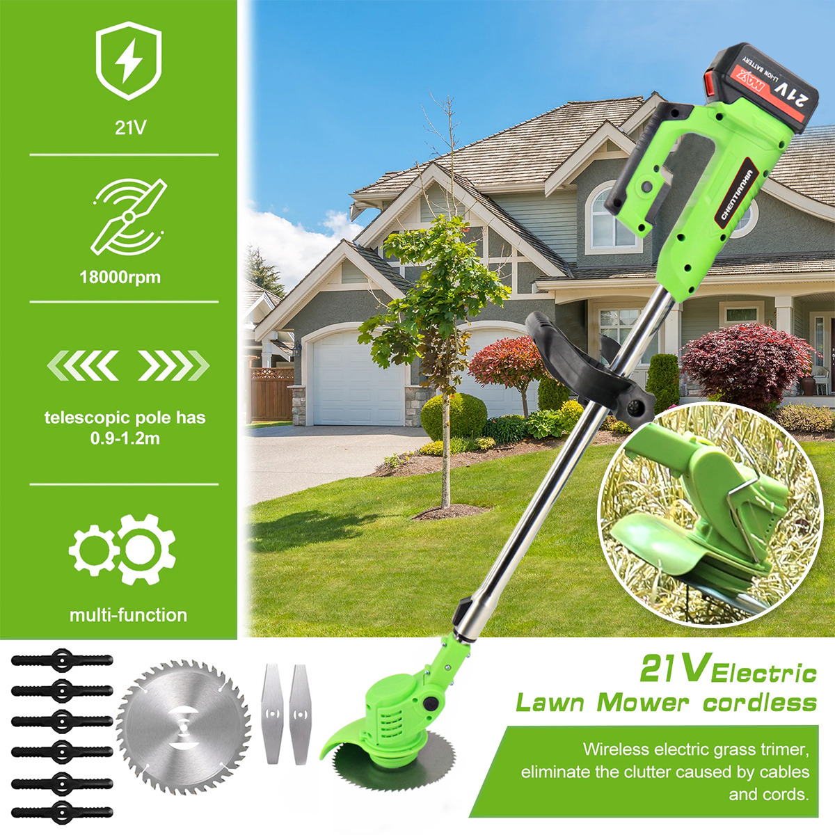 Machine ONLY 21V Cordless Electric Strimmer Grass Trimmer Weed Cutter Garden Edger +2 Battery