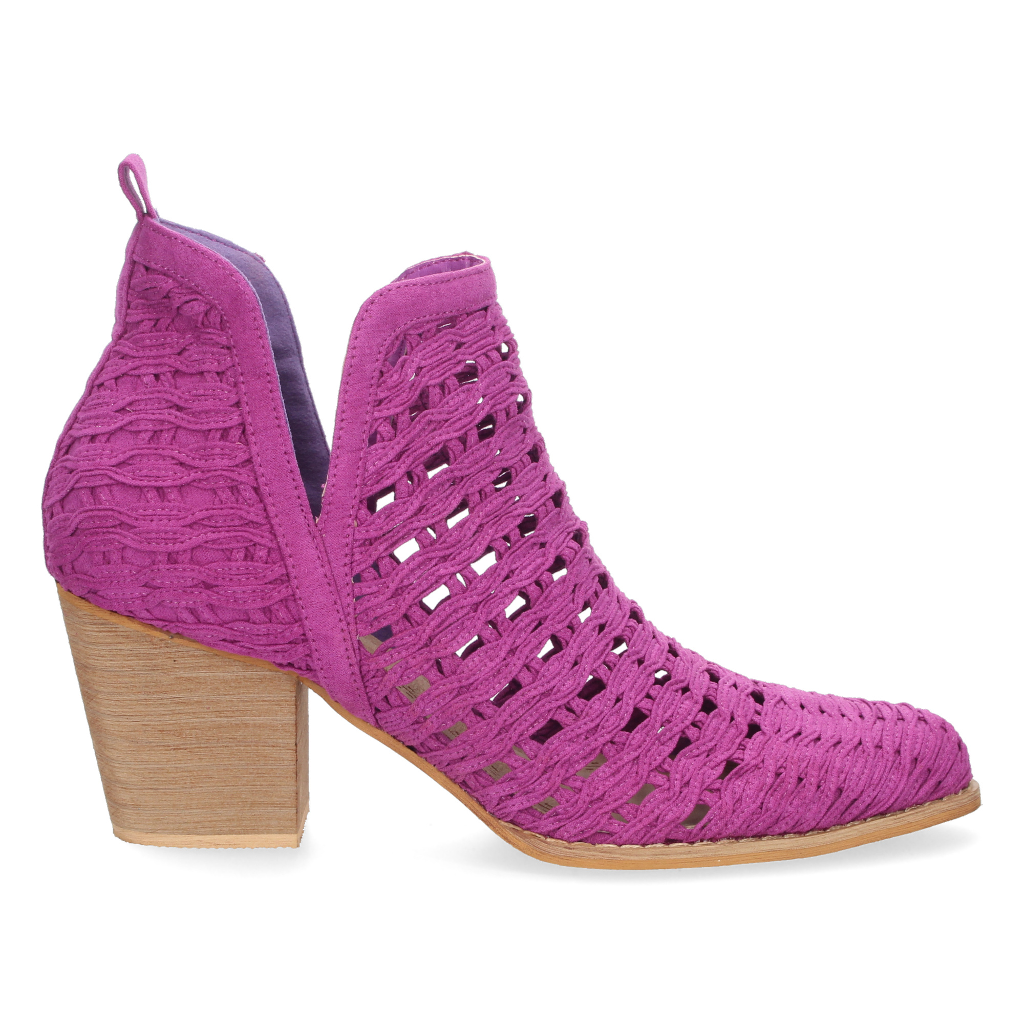 Women's Heeled Ankle Boot With Braided Straps, Pointed Toe, And Open Ankle, Spring Summer