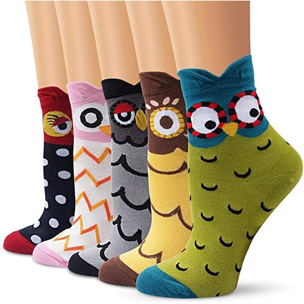 E-shop 5x lustige Damen Socken Eule Motiv, bunte Sneakersocken Kurzsocken, süßes Design Gr. 35-40, ganzjährig, perfekte Geschenkidee für Frauen