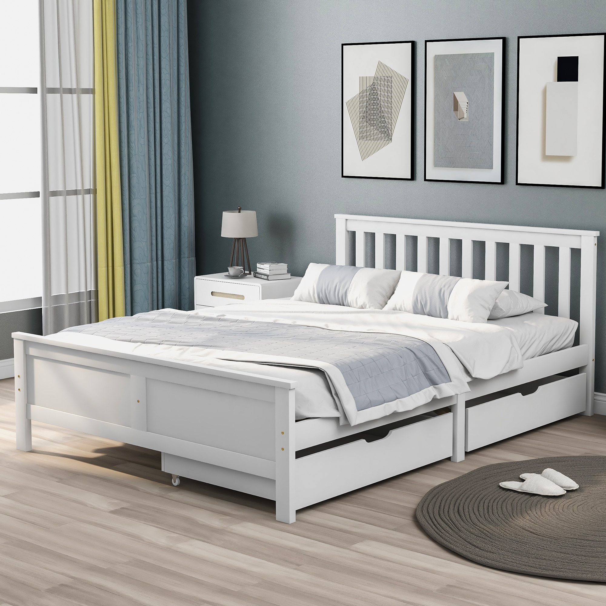 4FT6 Bed Frame Double Storage Bed With 2 Drawers, Bed Furniture Frame For Home Bedroom Guest Bedroom Dration