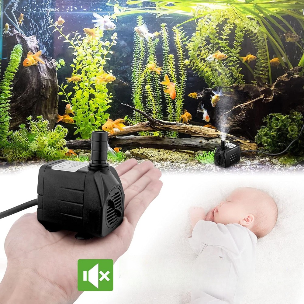 TEMU Aquarium Pump Accessory With 2 Nozzles, 600 L/h Aquarium Pump, Mini For Pond, Fountain, Aquarium, Hydroponics