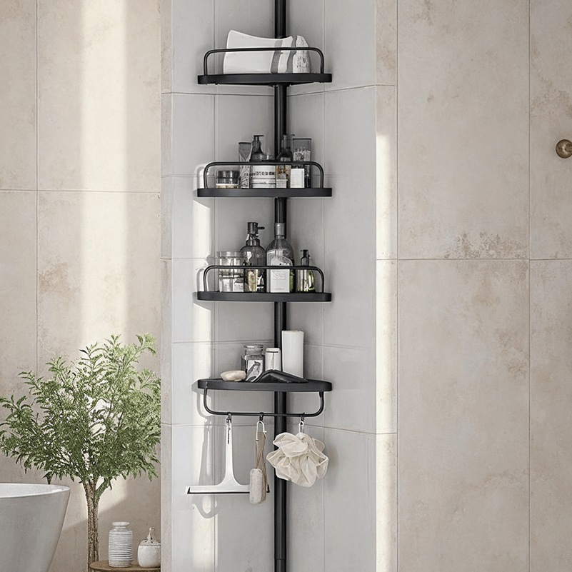 TEMU Étagère de Douche Réglable en Hauteur, 4 Niveaux, Hauteur 85 à 305 cm, Rangement de Salle de Bain