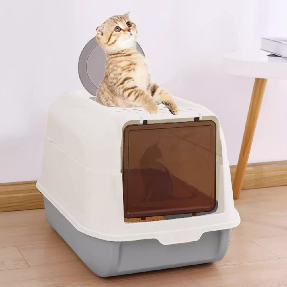 TEMU Cat Litter Box Litter Tray, Large Cat Litter Tray With Scoop, Cat Litter Box With Lid & Filter Pedal, Anti-spillage, High Sided Cat Litter Tray