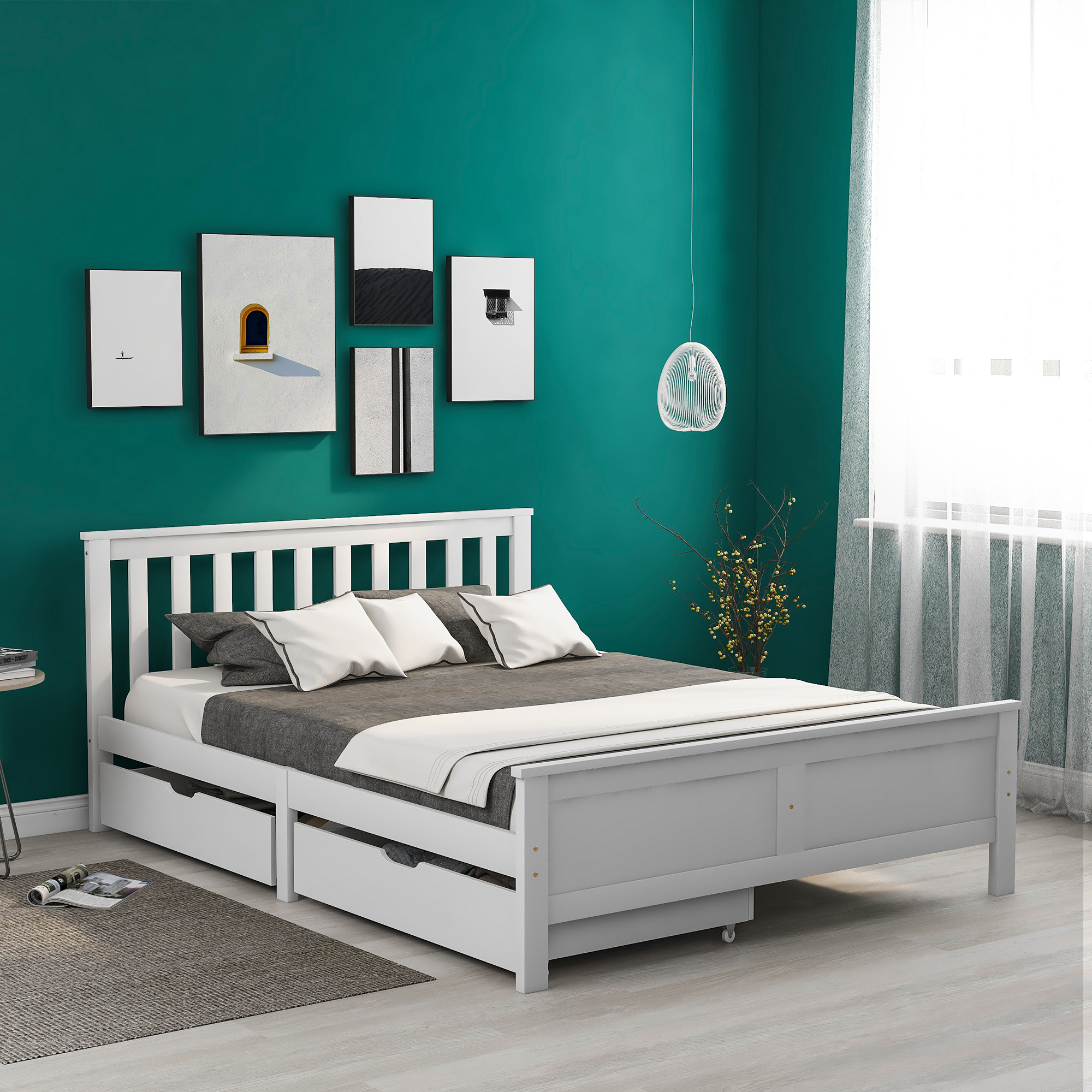 4FT6 Bed Frame Double Storage Bed With 2 Drawers, Bed Furniture Frame For Home Bedroom Guest Bedroom Dration