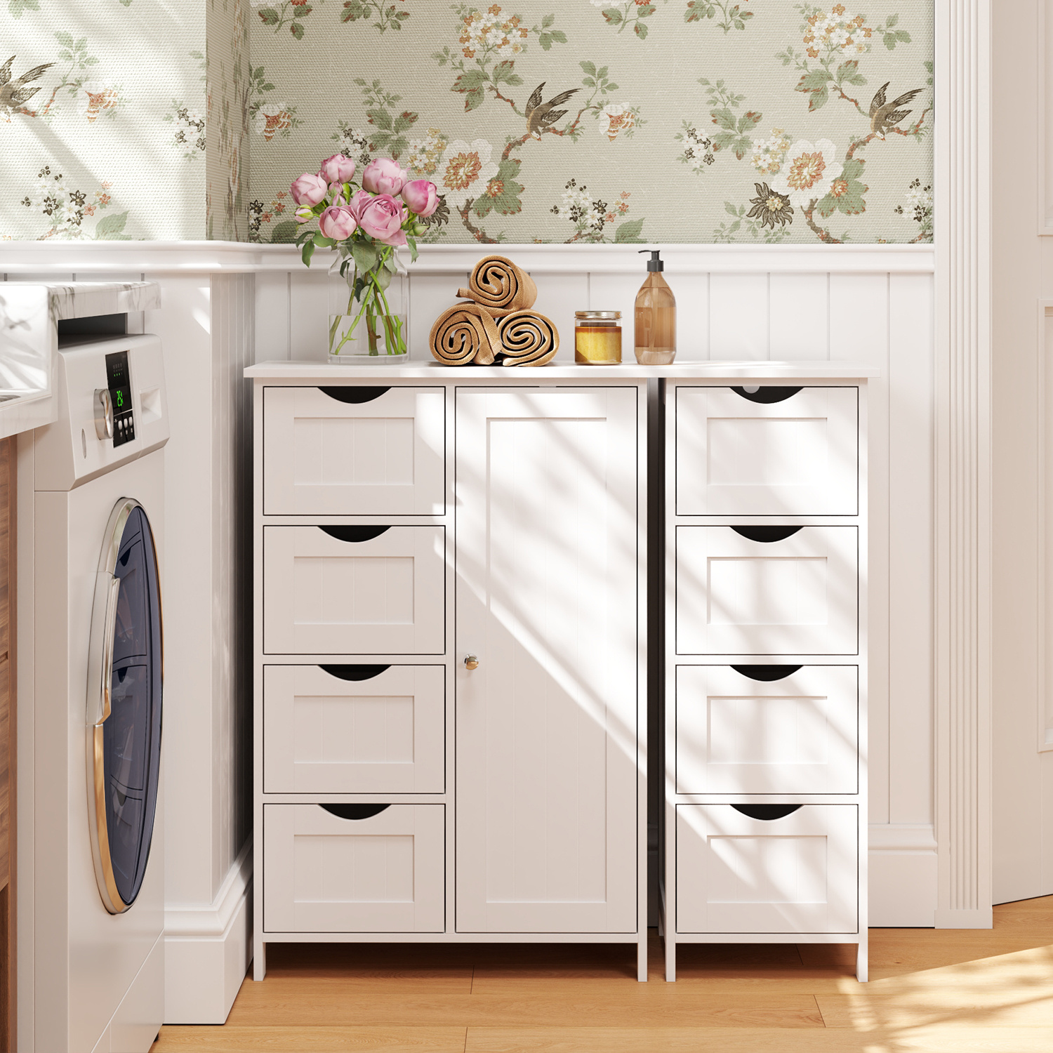 Mobile Bagno Moderno Con 4 Cassetti - 30x30x82 Cm, Bianco, Per Casa E Ufficio