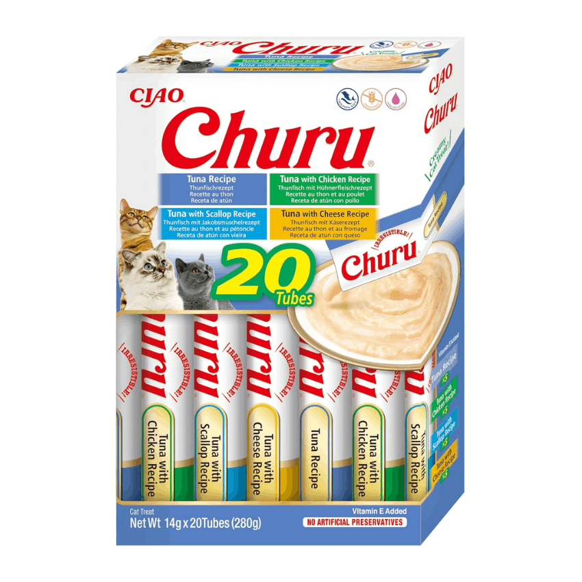 TEMU Churu Box - Cat Treats - Healthy Tuna-based Snacks, Flavors - Creamy Texture - No Grains, Preservatives, Dyes - 20x14g