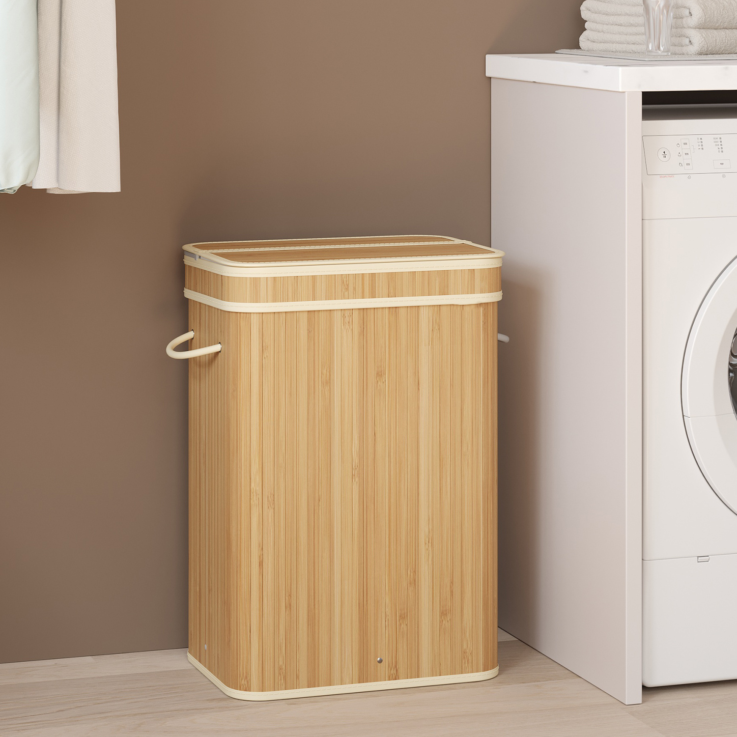 TEMU Cesto Ropa Sucia con , Cesta Ropa Sucia de Bambú, Bolsa Interior Extraíble y Lavable a Máquina, con , 72 L, para Lavandería, Dormitorio