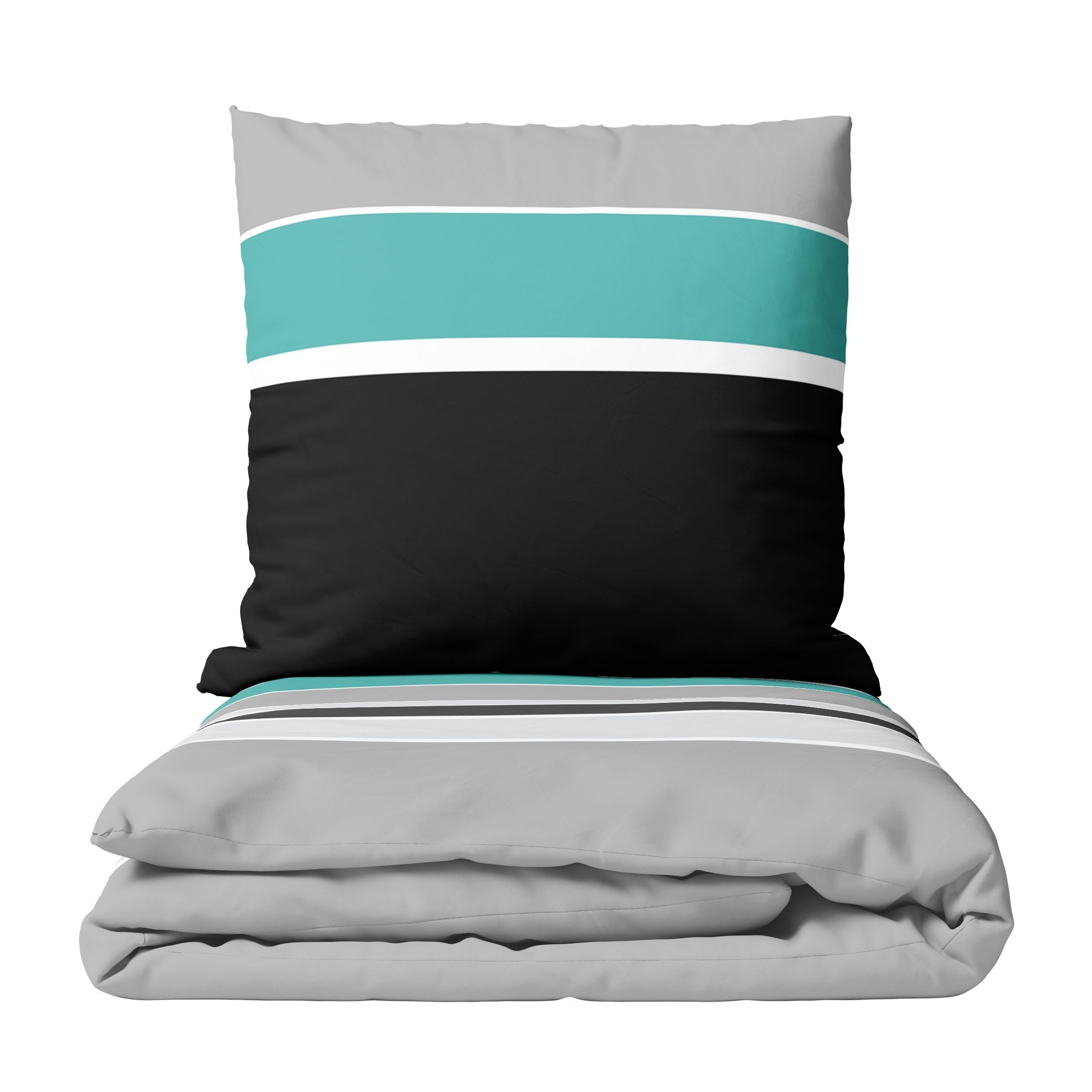 E-shop Bettwäsche Baumwolle Streifen Set Grau Beige Grün Rot Petrol Modern Kissenbezug 80x80 cm mit Reißverschluss