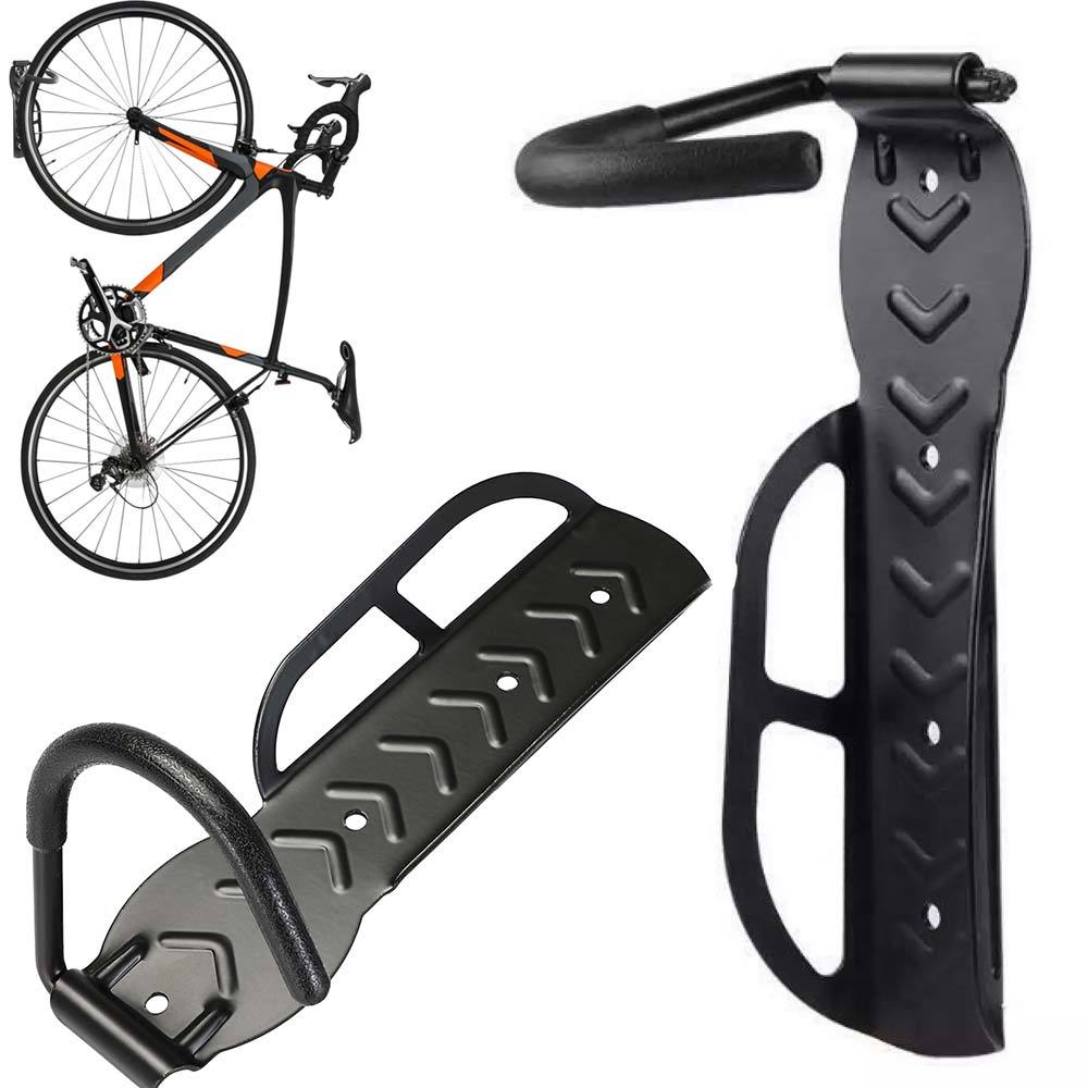 TEMU Bakaji Set Of 2 Wall-mounted Bicycle Hook Brackets, Foldable Space-saving Rubber Support With Non-slip Stainless Steel Surface For Mountain